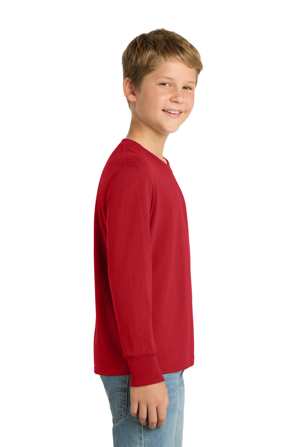 Port & Co Youth Long Sleeve Core Cotton Tee. PC54YLS - Red - side