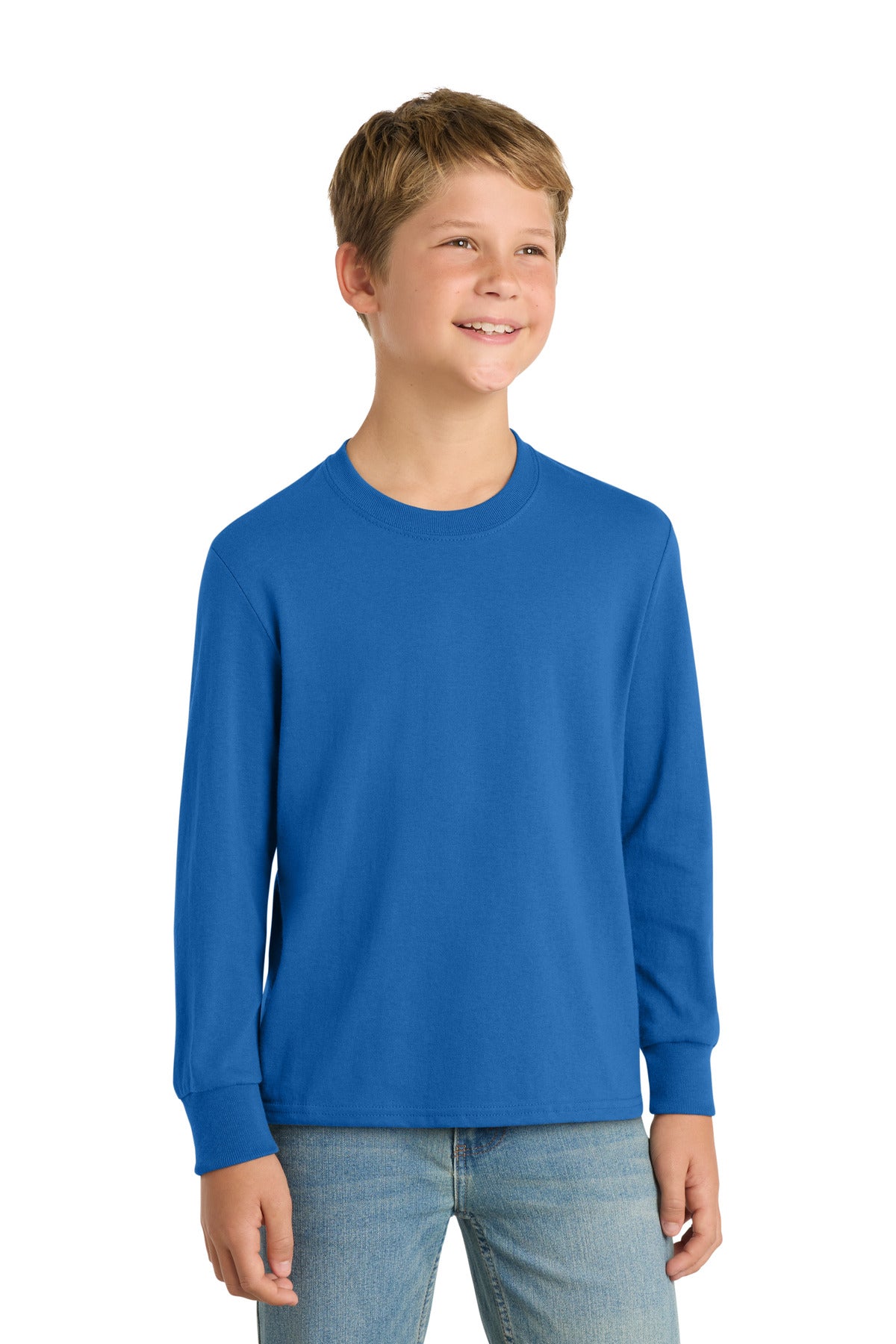 Port & Co Youth Long Sleeve Core Cotton Tee. PC54YLS - Royal - front
