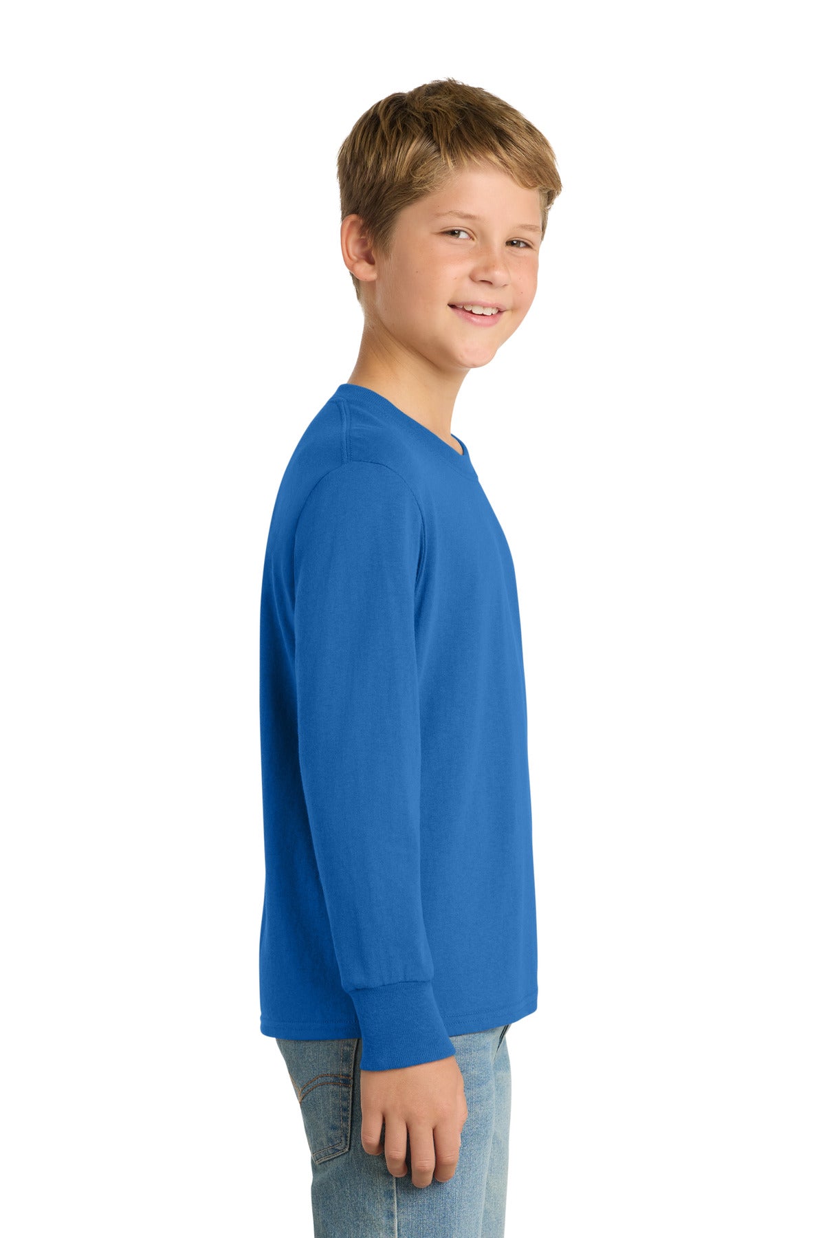 Port & Co Youth Long Sleeve Core Cotton Tee. PC54YLS - Royal - side