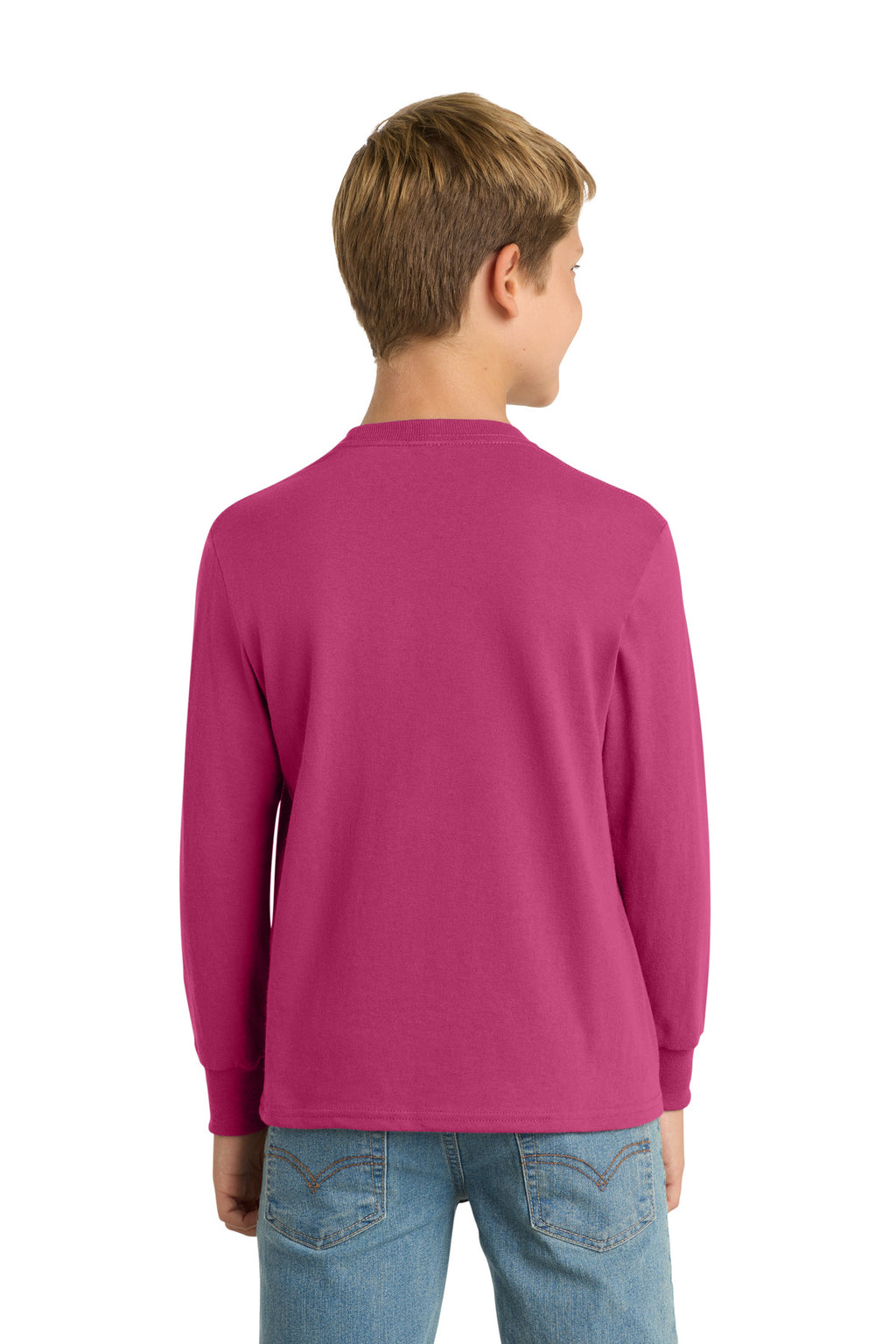 Port & Co Youth Long Sleeve Core Cotton Tee. PC54YLS - Sangria - back