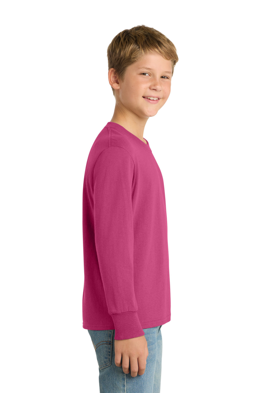 Port & Co Youth Long Sleeve Core Cotton Tee. PC54YLS - Sangria - side