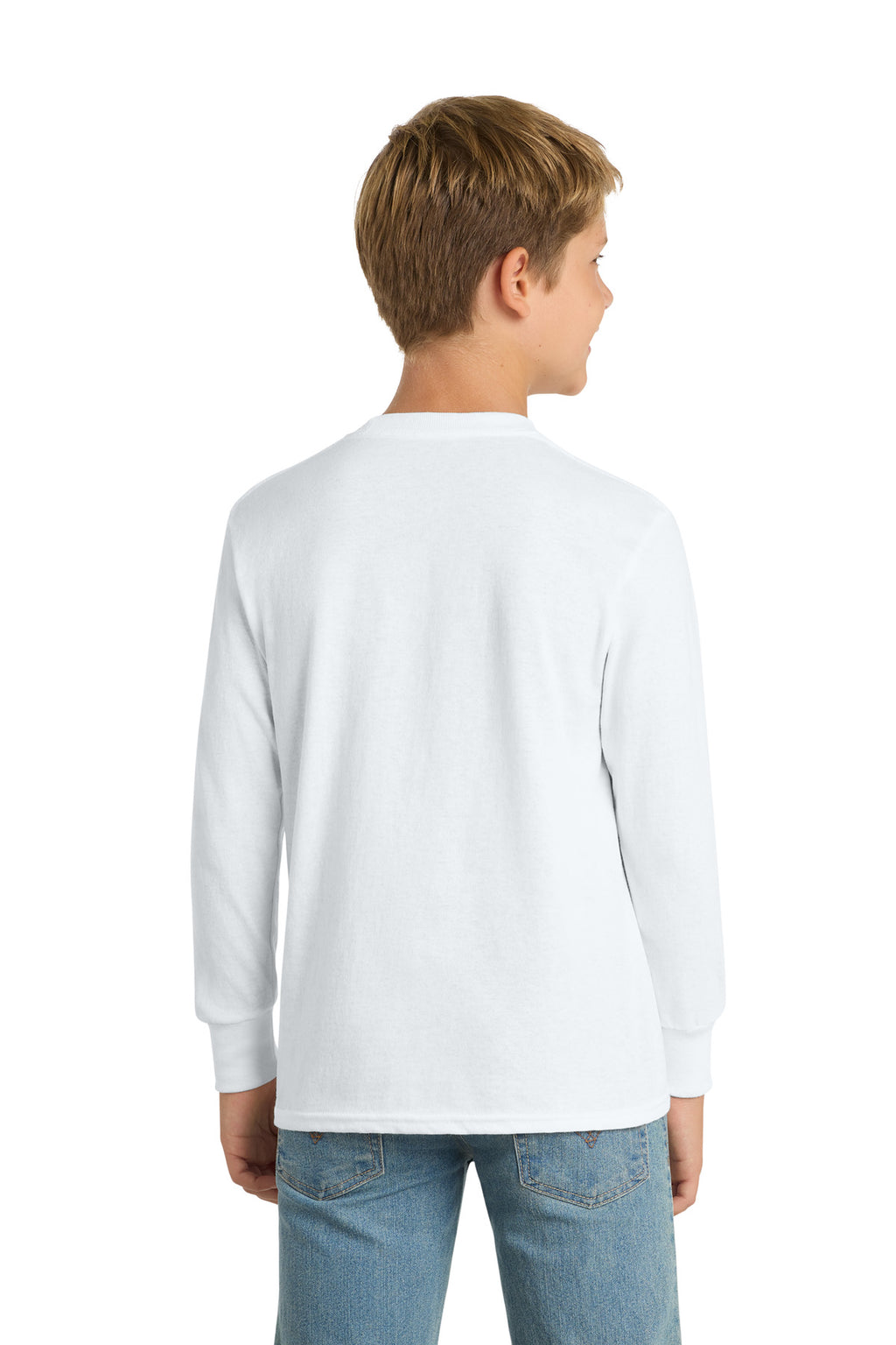 Port & Co Youth Long Sleeve Core Cotton Tee. PC54YLS - White - back