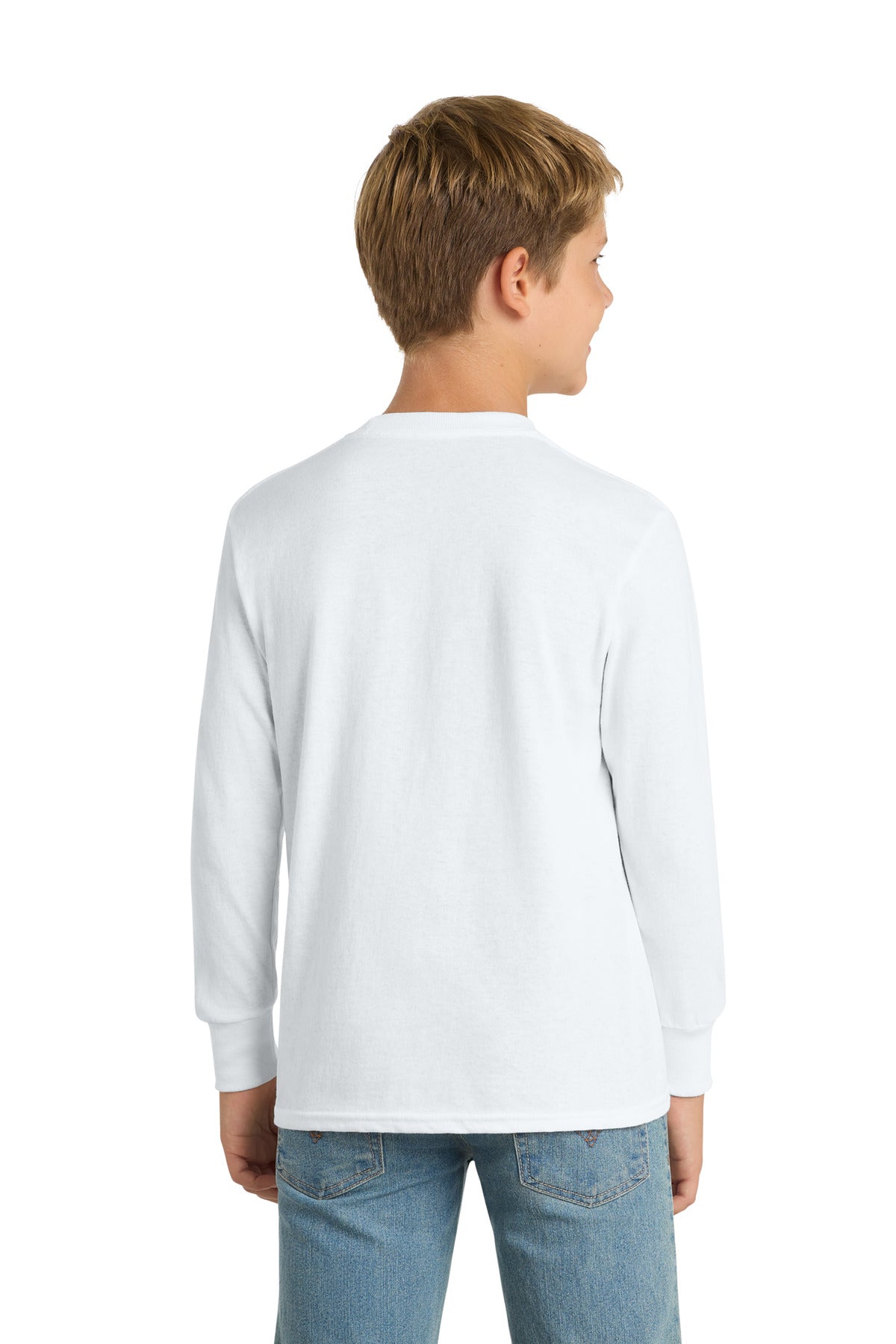 Port & Co Youth Long Sleeve Core Cotton Tee. PC54YLS - White - back