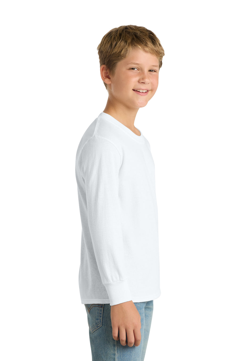 Port & Co Youth Long Sleeve Core Cotton Tee. PC54YLS - White - side