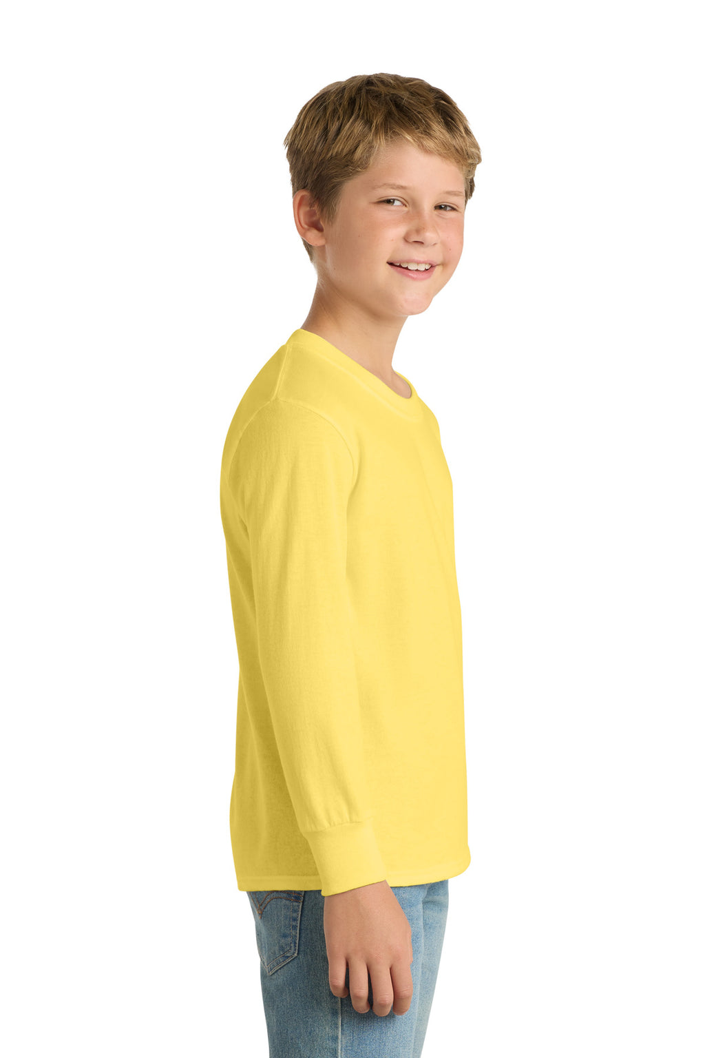 Port & Co Youth Long Sleeve Core Cotton Tee. PC54YLS - Yellow - side