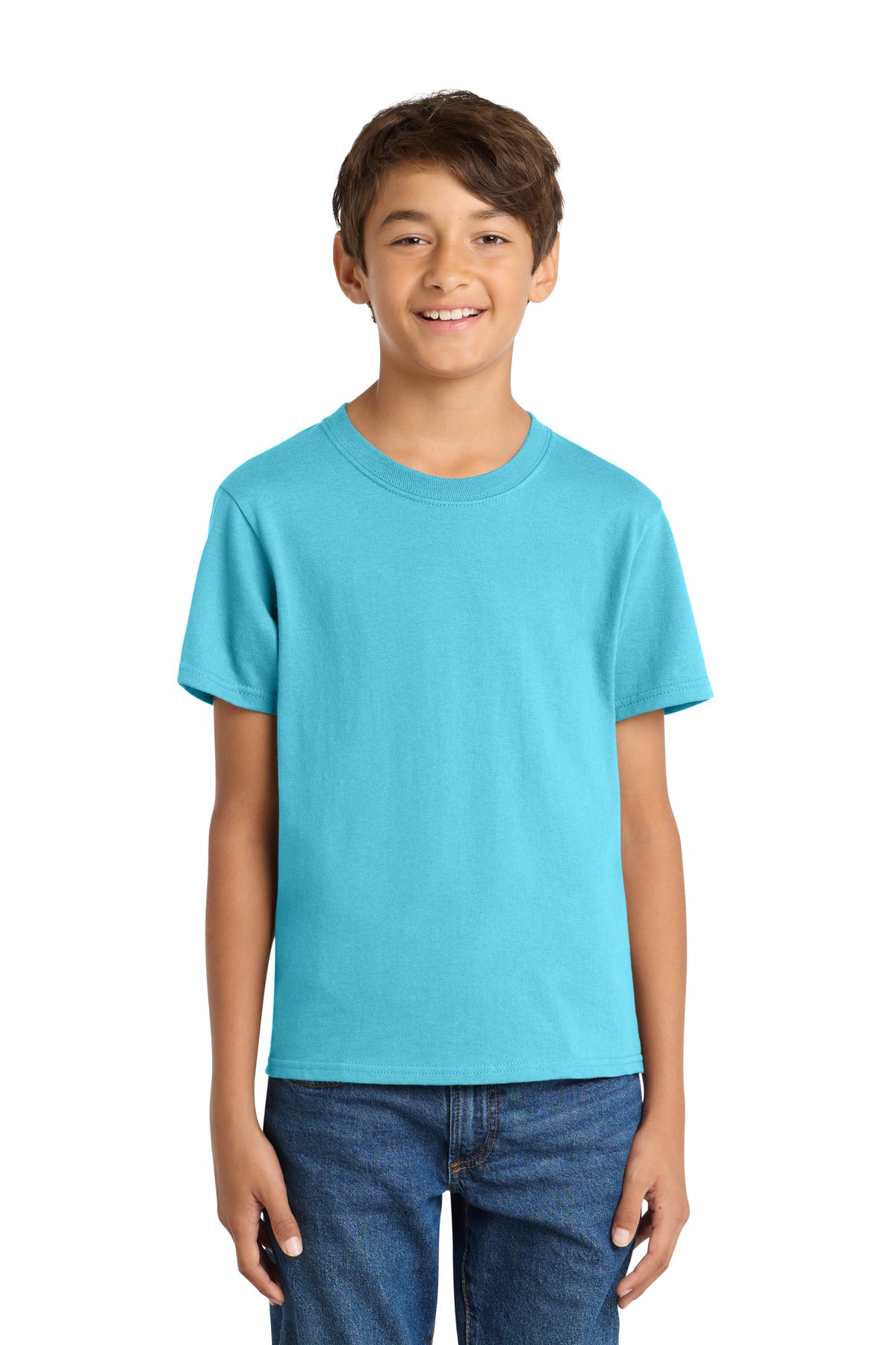 Port & Co Youth Core Cotton Tee. PC54Y - Aquatic Blue - front