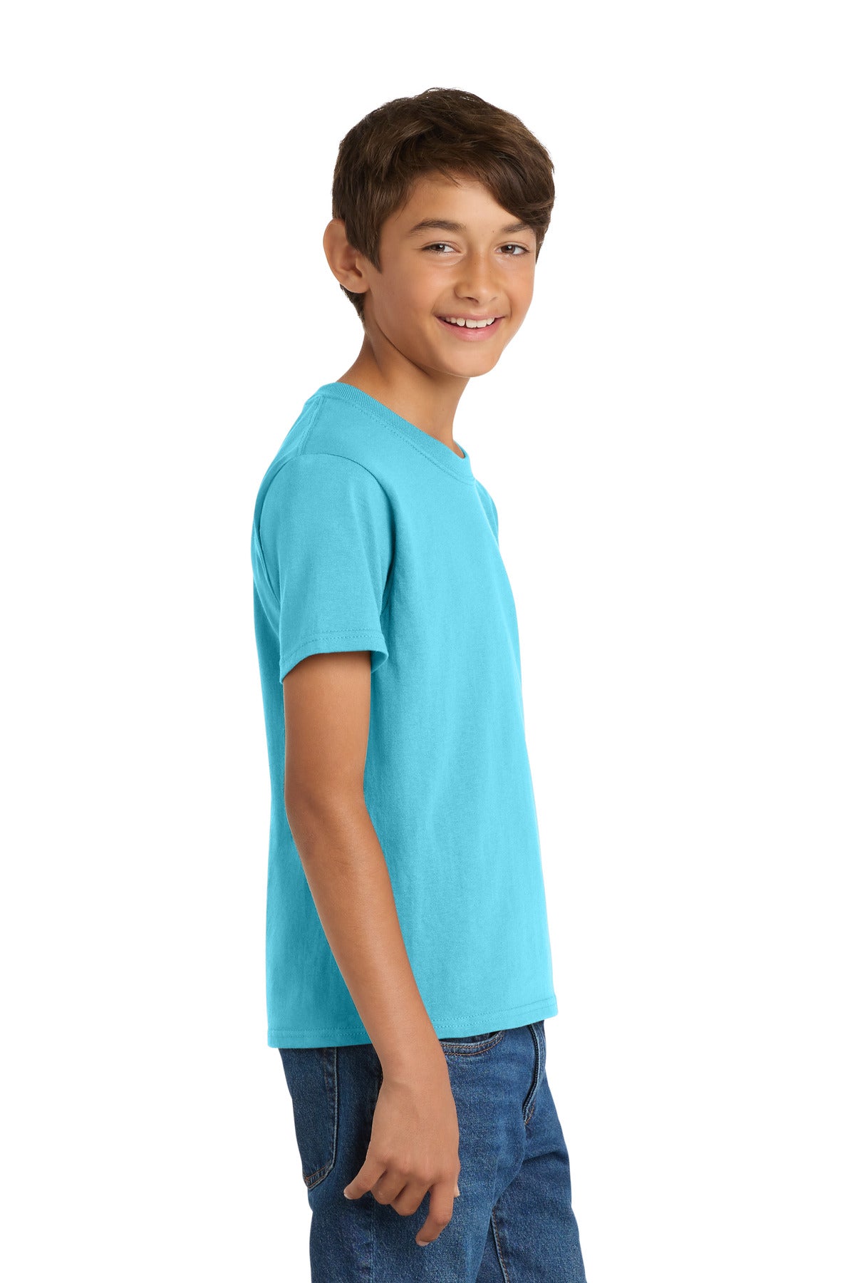 Port & Co Youth Core Cotton Tee. PC54Y - Aquatic Blue - side
