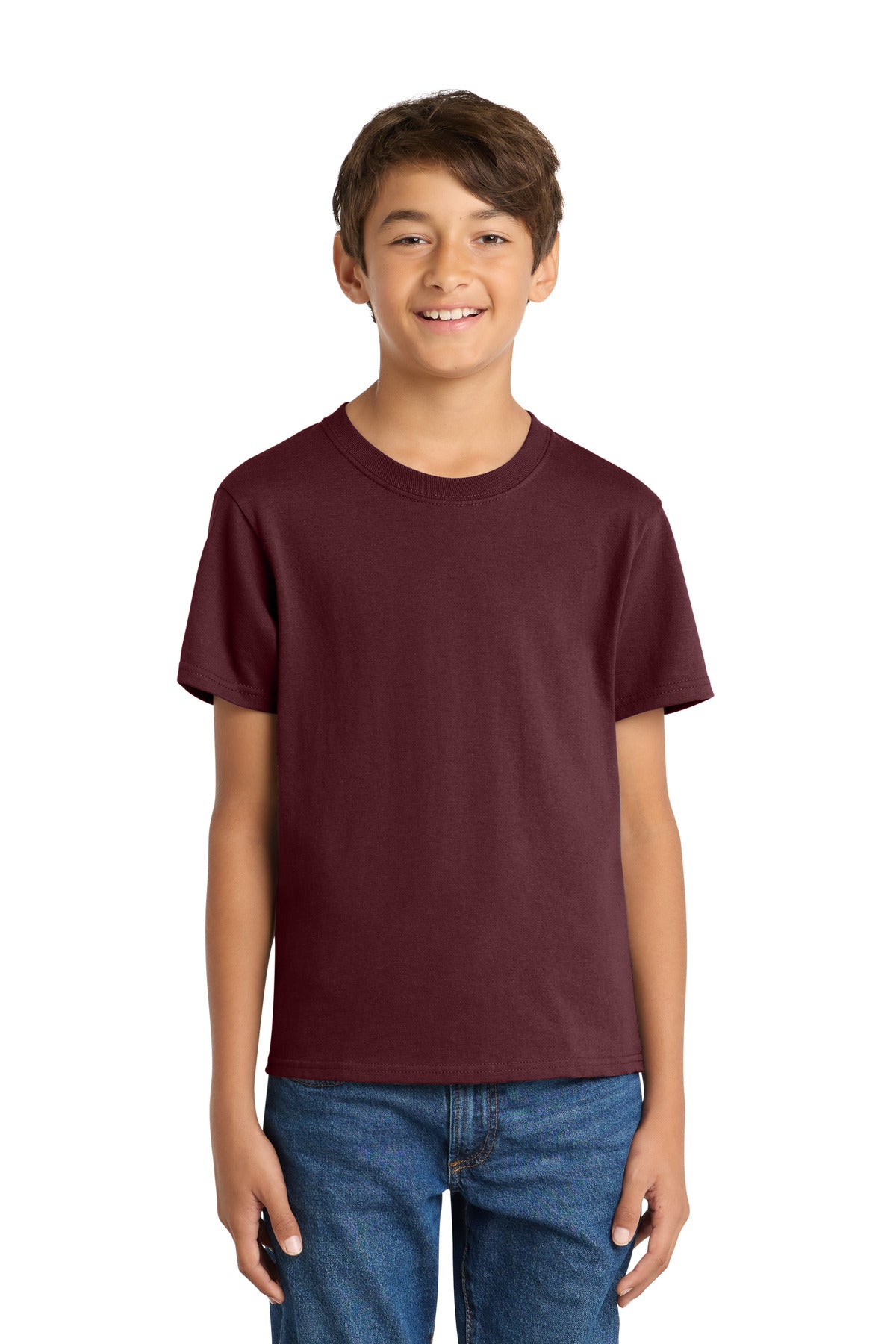 Port & Co Youth Core Cotton Tee. PC54Y - Athletic Maroon - front
