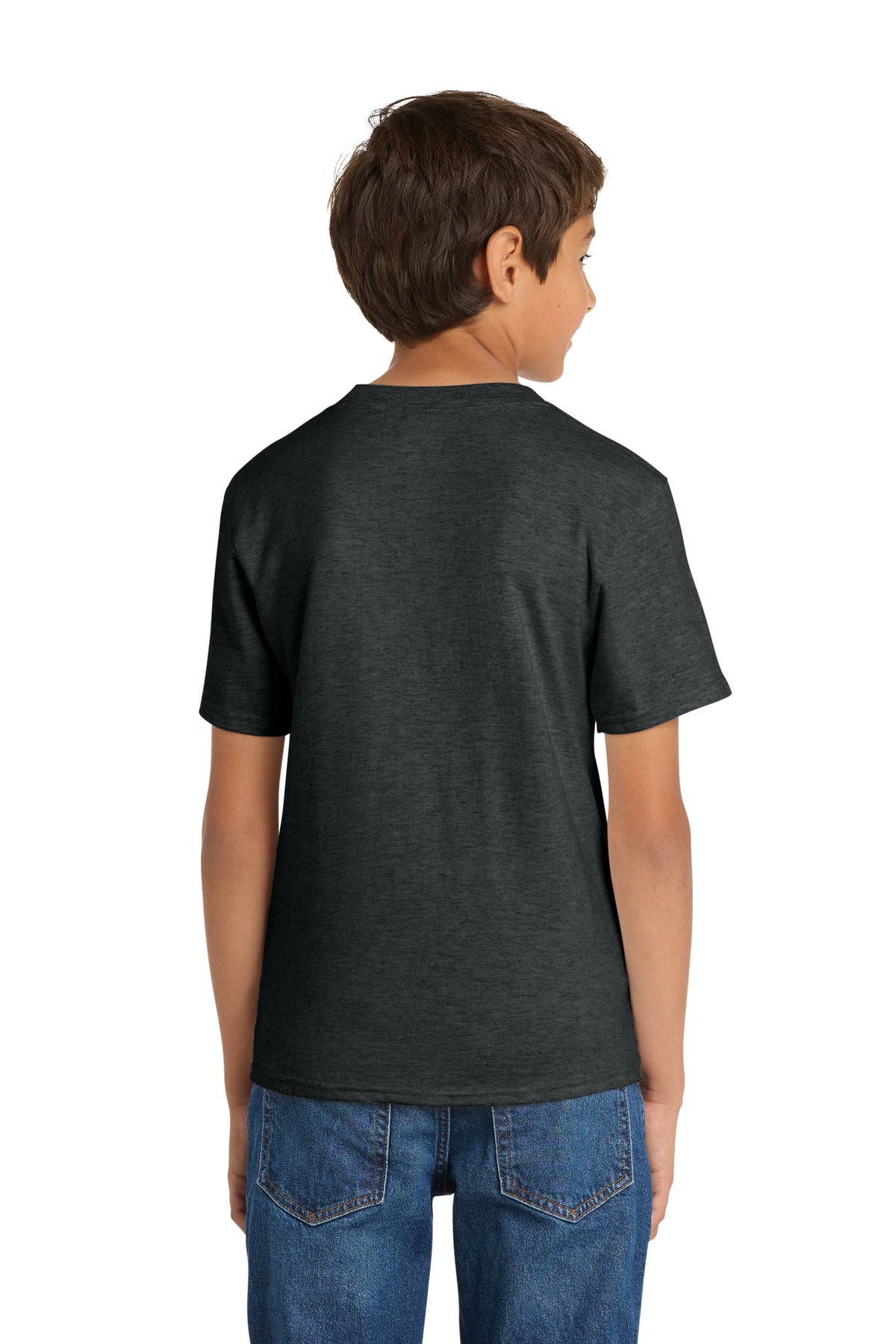 Port & Co Youth Core Cotton Tee. PC54Y - Black Heather - back
