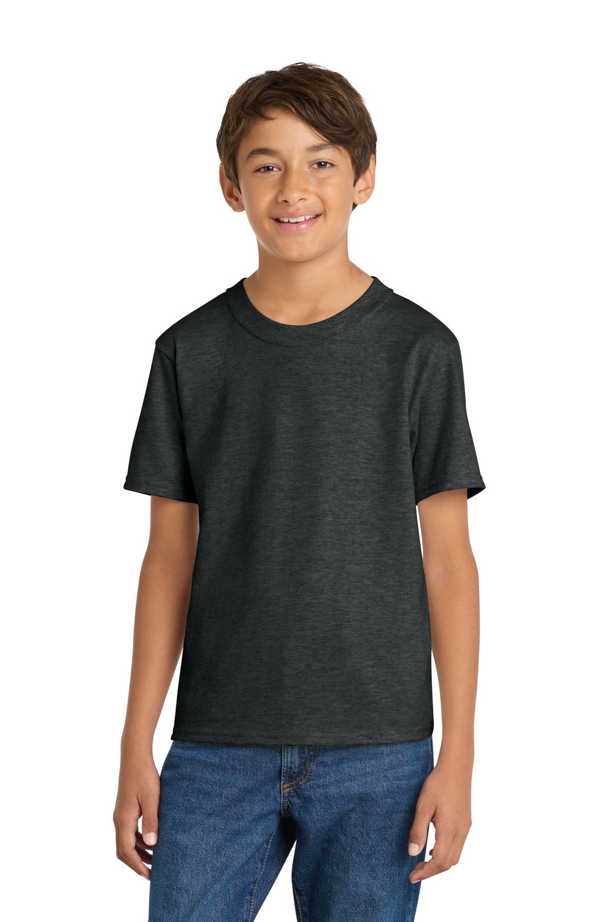 Port & Co Youth Core Cotton Tee. PC54Y - Black Heather - front