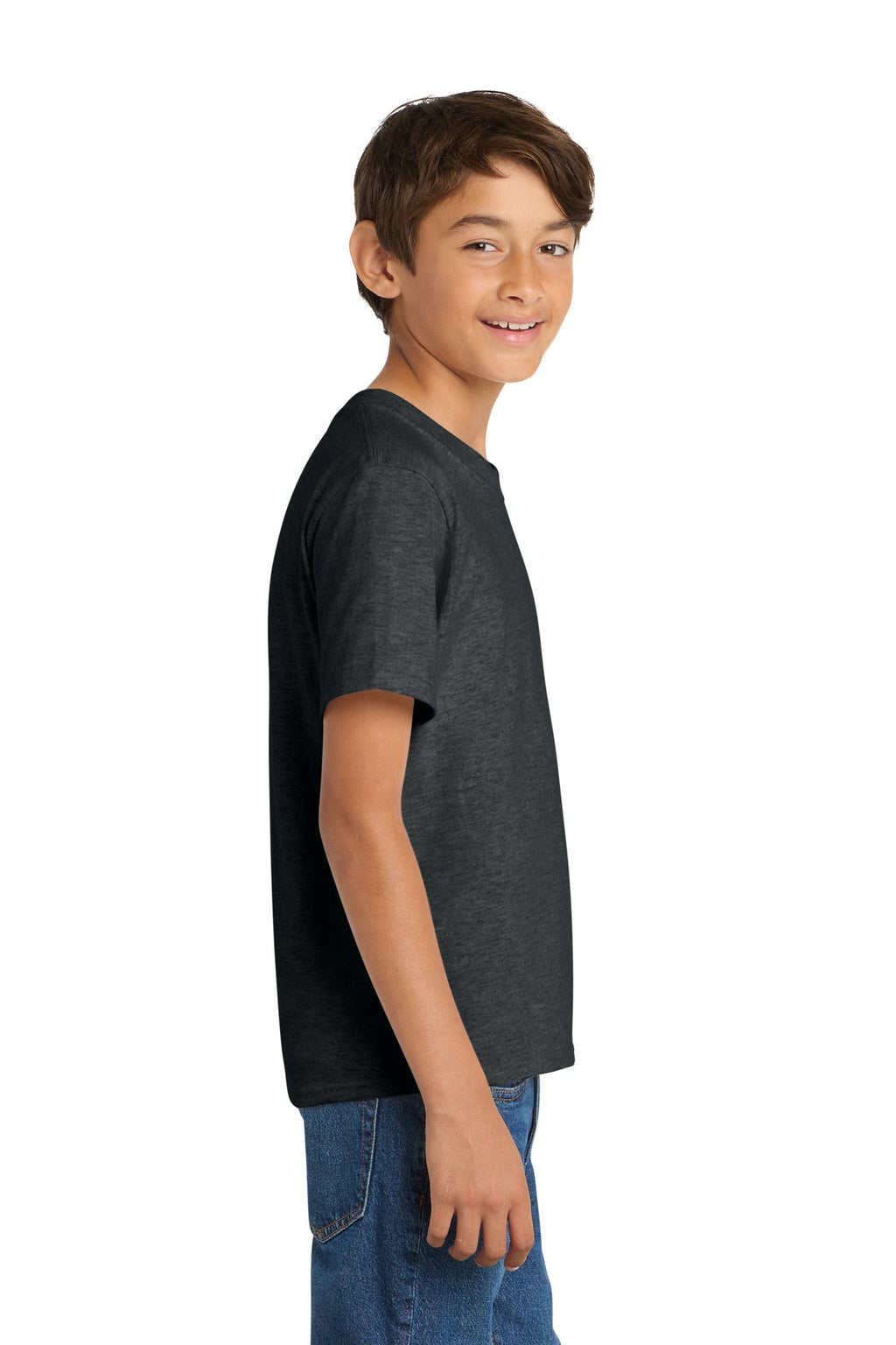 Port & Co Youth Core Cotton Tee. PC54Y - Black Heather - side