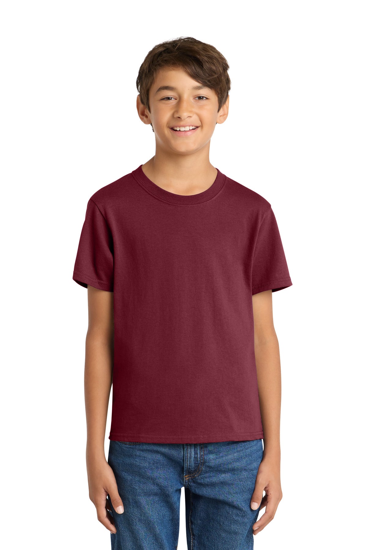Port & Co Youth Core Cotton Tee. PC54Y - Cardinal - front