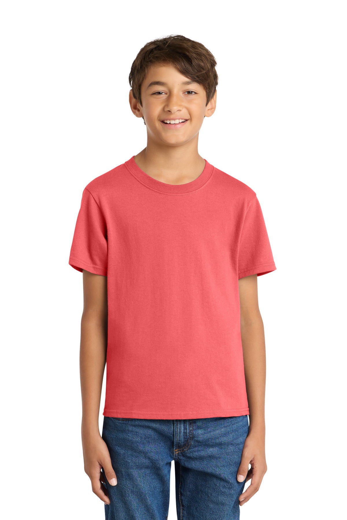 Port & Co Youth Core Cotton Tee. PC54Y - Coral - front