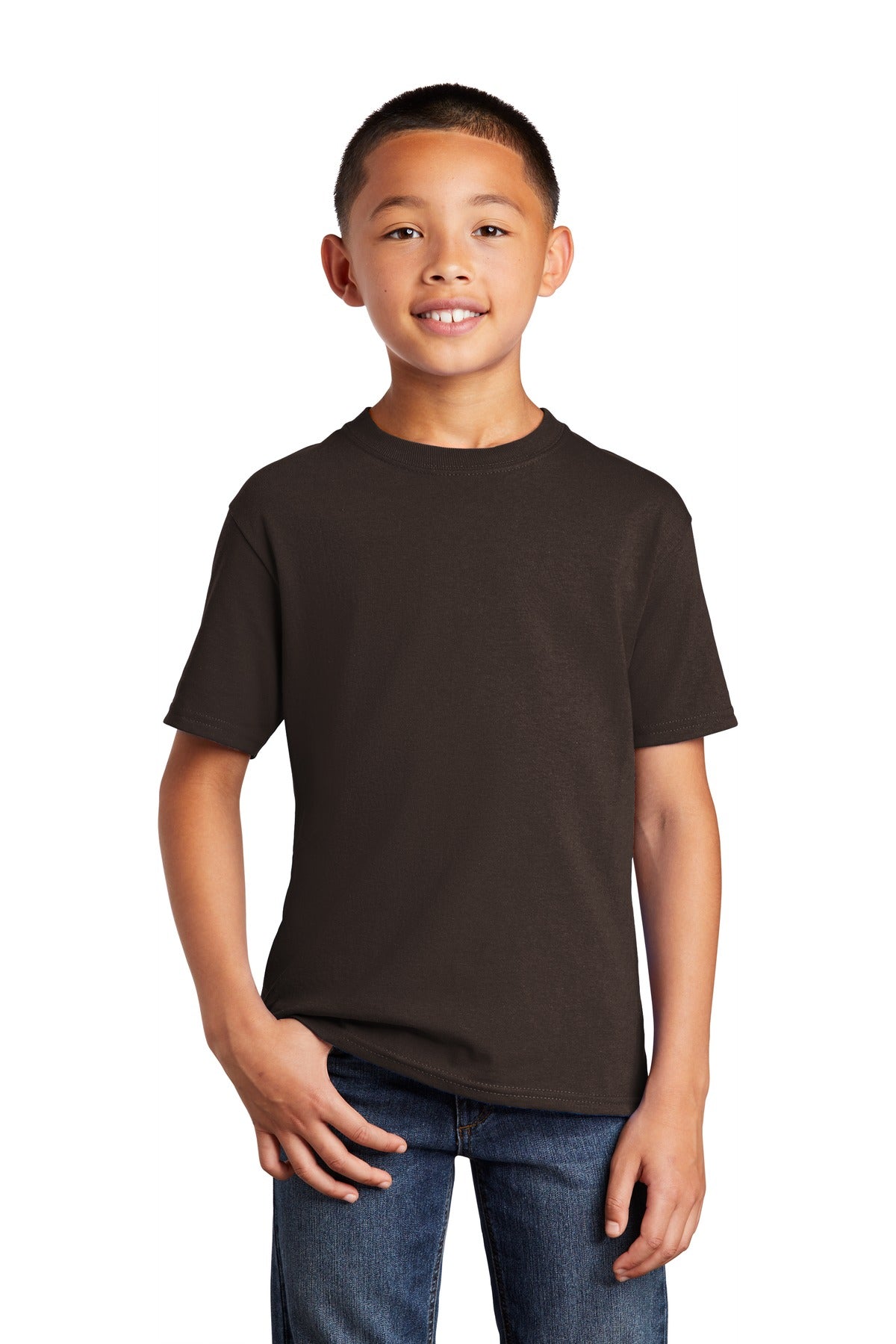 Port & Co Youth Core Cotton Tee. PC54Y - Dark Chocolate Brown - front