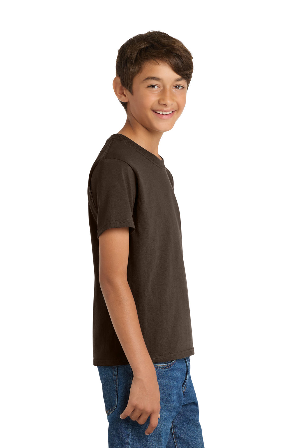 Port & Co Youth Core Cotton Tee. PC54Y - Dark Chocolate Brown - side