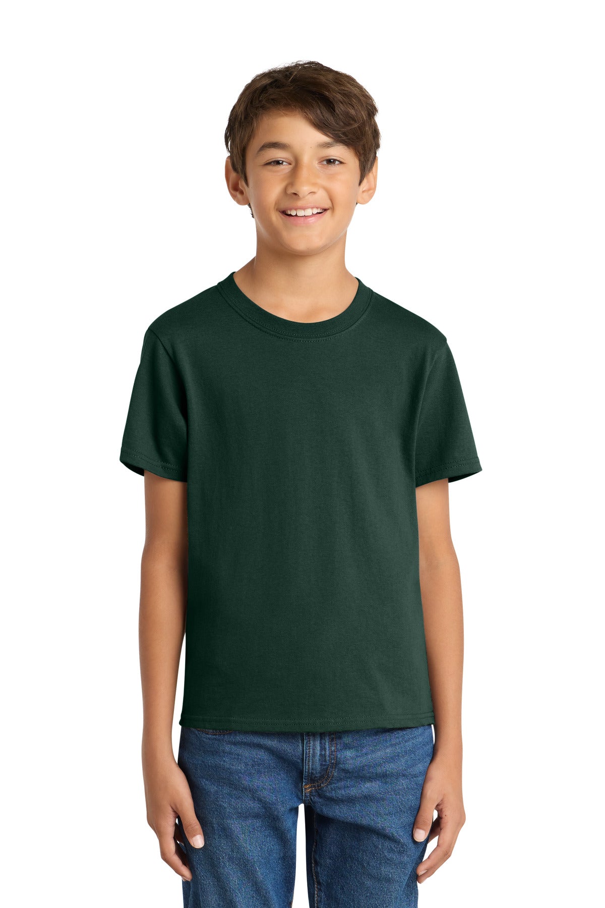 Port & Co Youth Core Cotton Tee. PC54Y - Dark Green - front