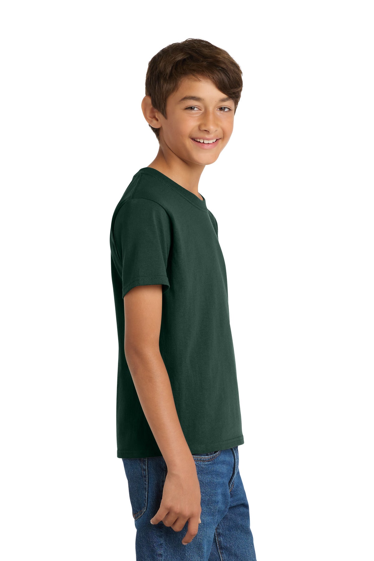 Port & Co Youth Core Cotton Tee. PC54Y - Dark Green - side