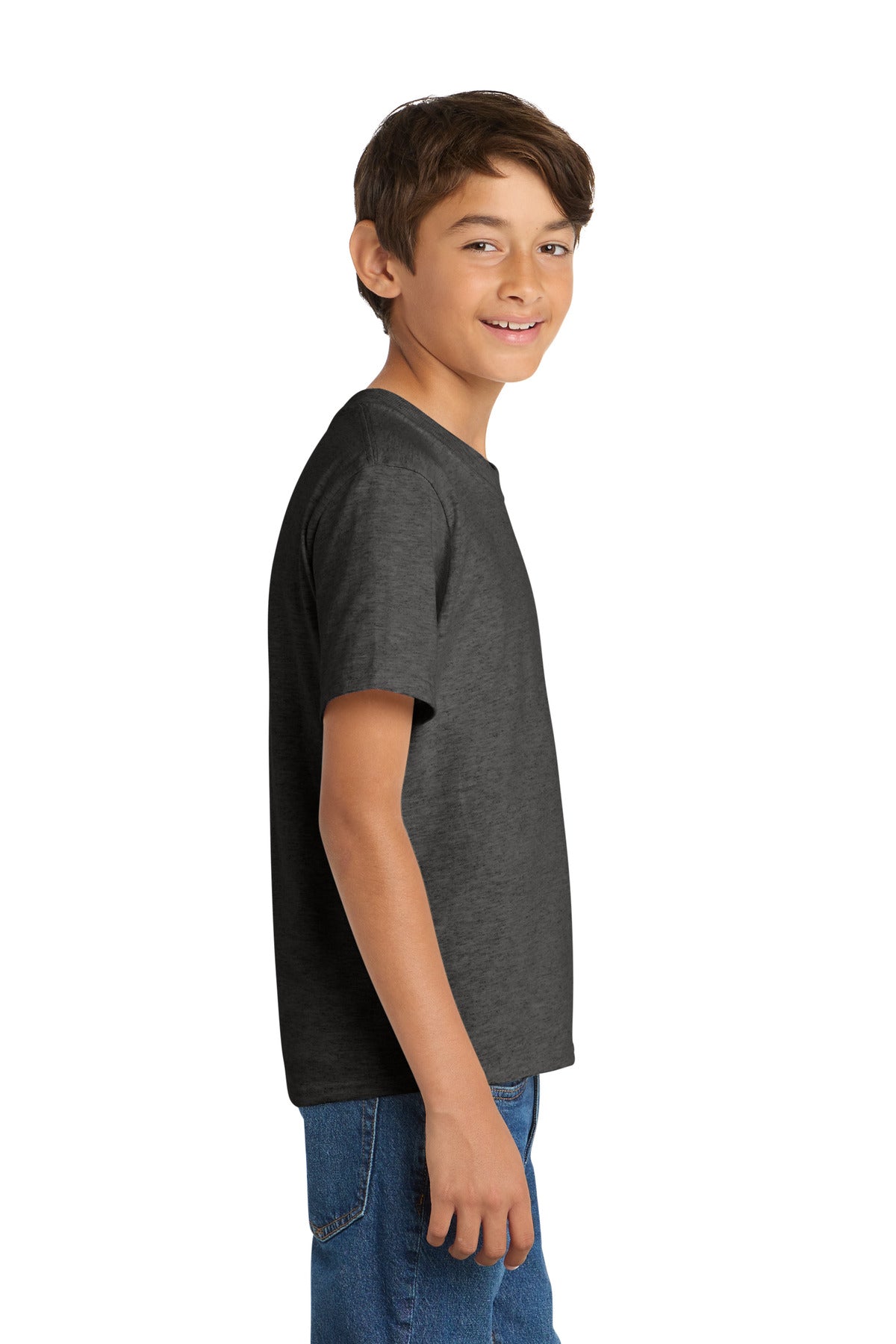 Port & Co Youth Core Cotton Tee. PC54Y - Dark Heather Grey - side