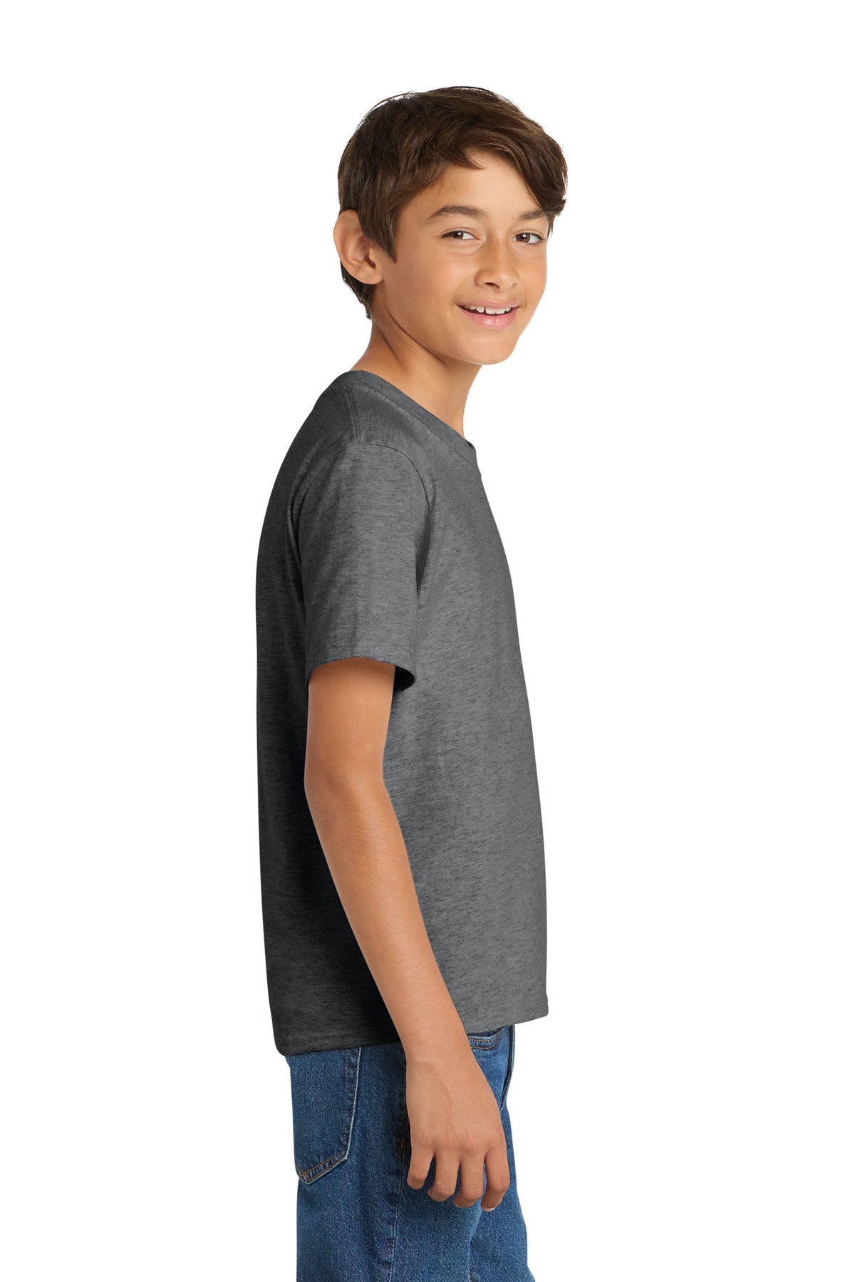 Port & Co Youth Core Cotton Tee. PC54Y - Graphite Heather - side