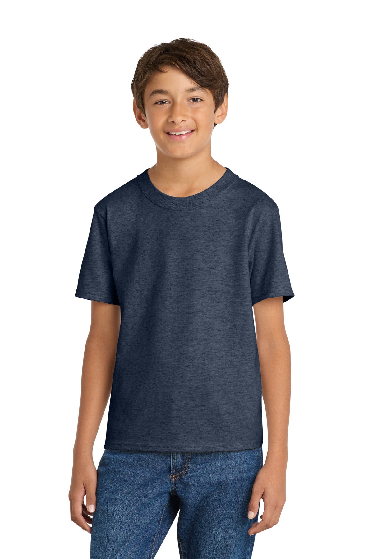 Port & Co Youth Core Cotton Tee. PC54Y - Heather Navy - front