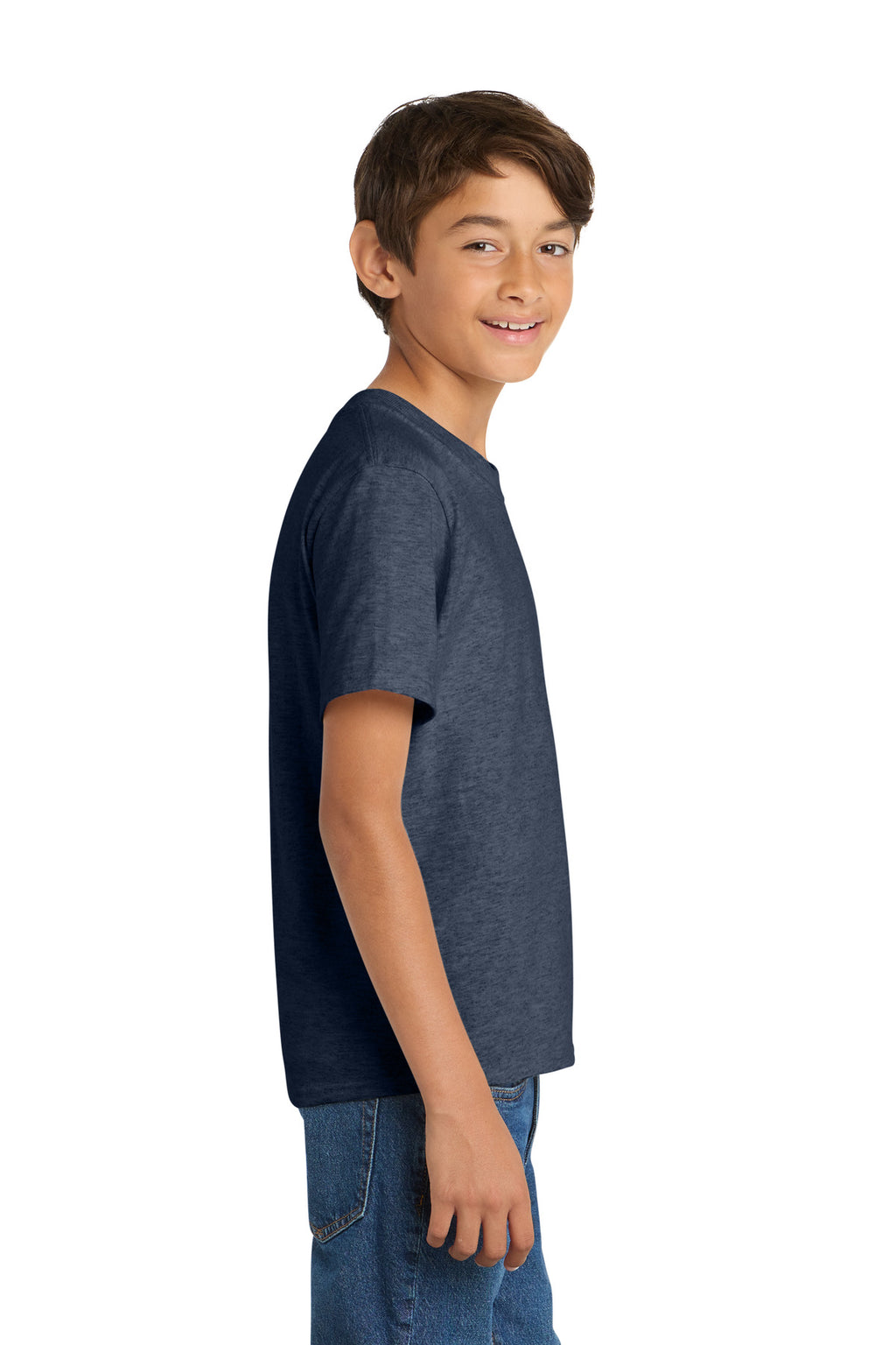 Port & Co Youth Core Cotton Tee. PC54Y - Heather Navy - side