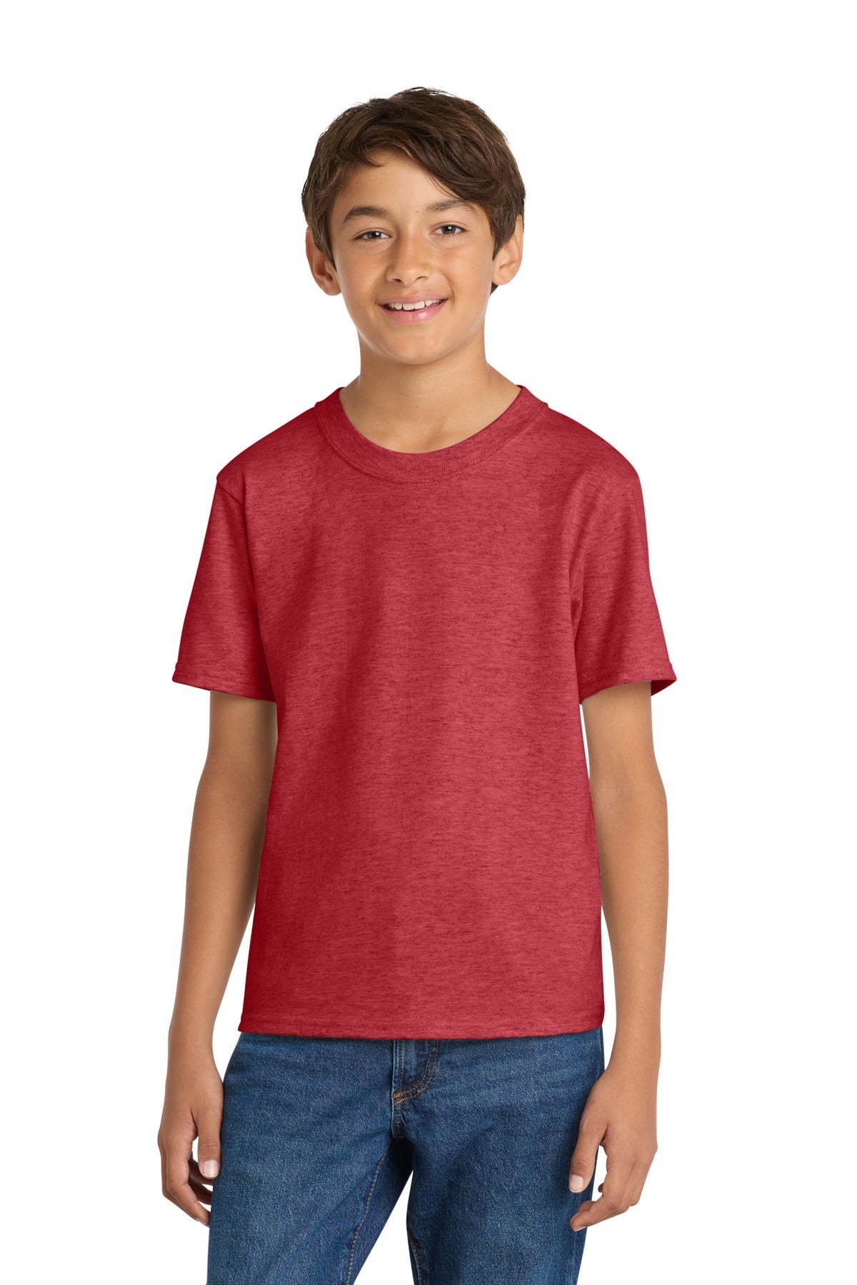 Port & Co Youth Core Cotton Tee. PC54Y - Heather Red - front