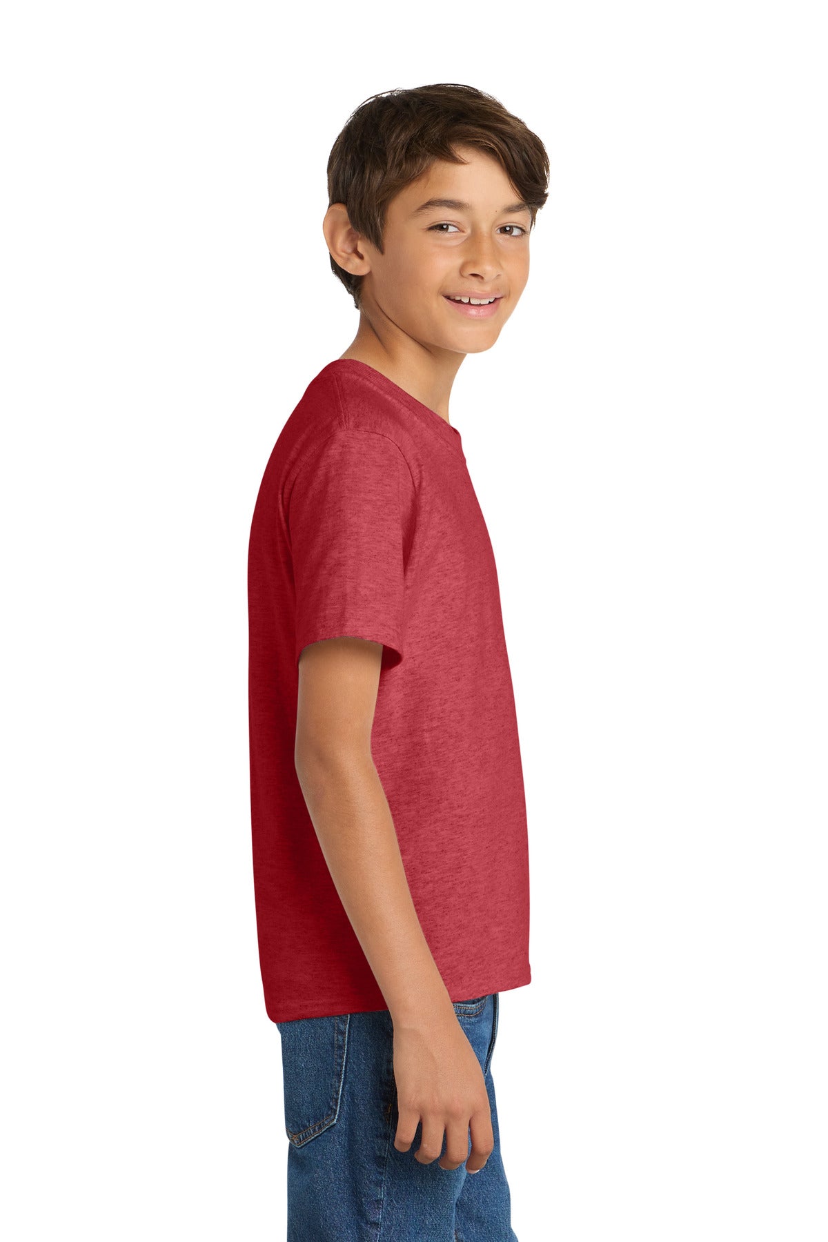 Port & Co Youth Core Cotton Tee. PC54Y - Heather Red - side