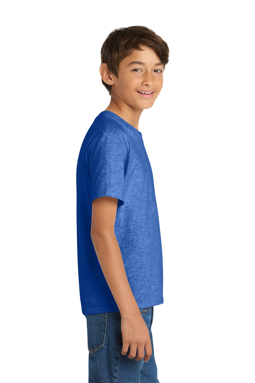 Port & Co Youth Core Cotton Tee. PC54Y - Heather Royal - side