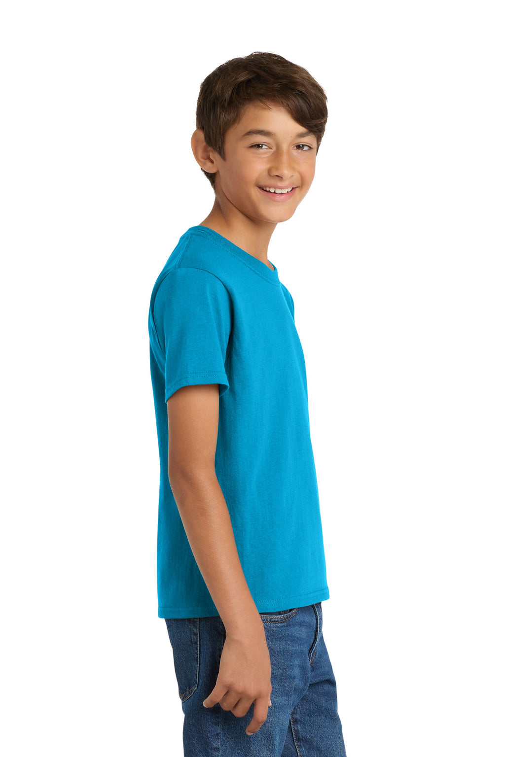 Port & Co Youth Core Cotton Tee. PC54Y - Neon Blue - side