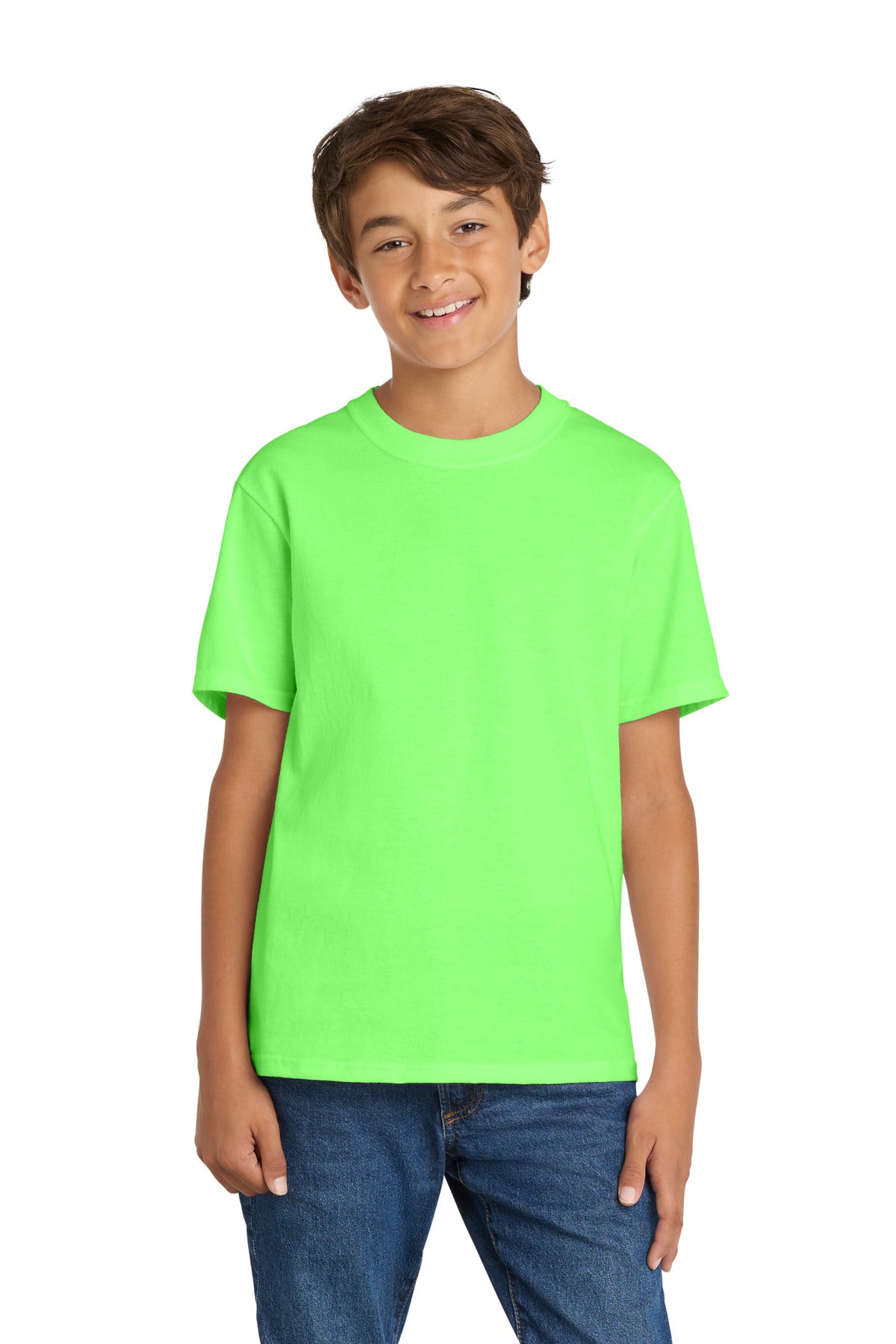 Port & Co Youth Core Cotton Tee. PC54Y - Neon Green - front