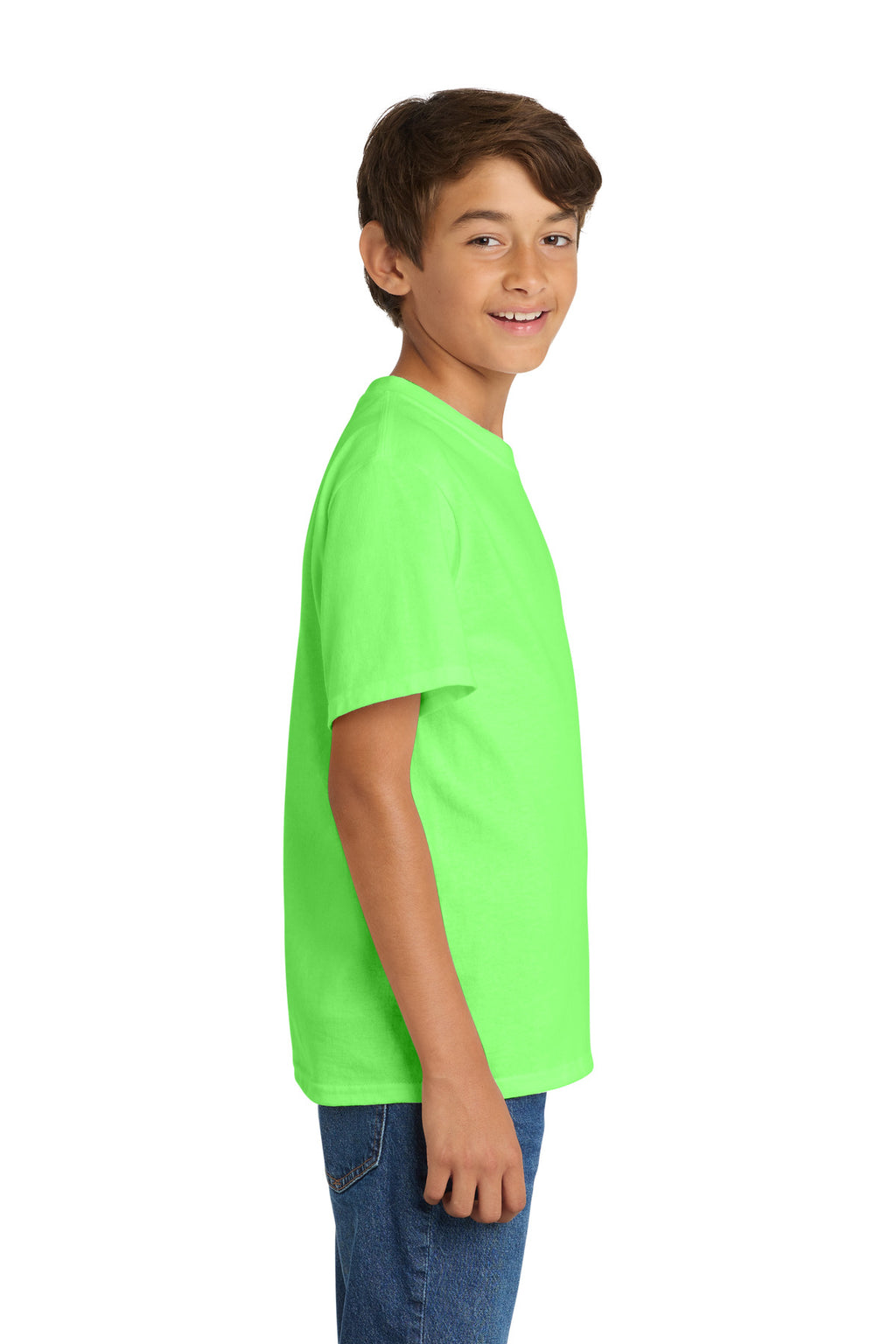 Port & Co Youth Core Cotton Tee. PC54Y - Neon Green - side