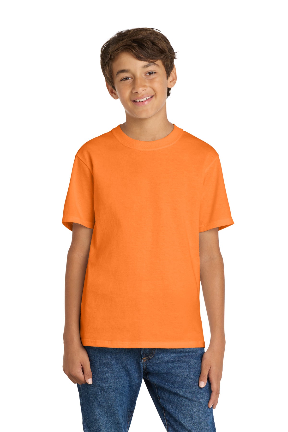Port & Co Youth Core Cotton Tee. PC54Y - Neon Orange - front