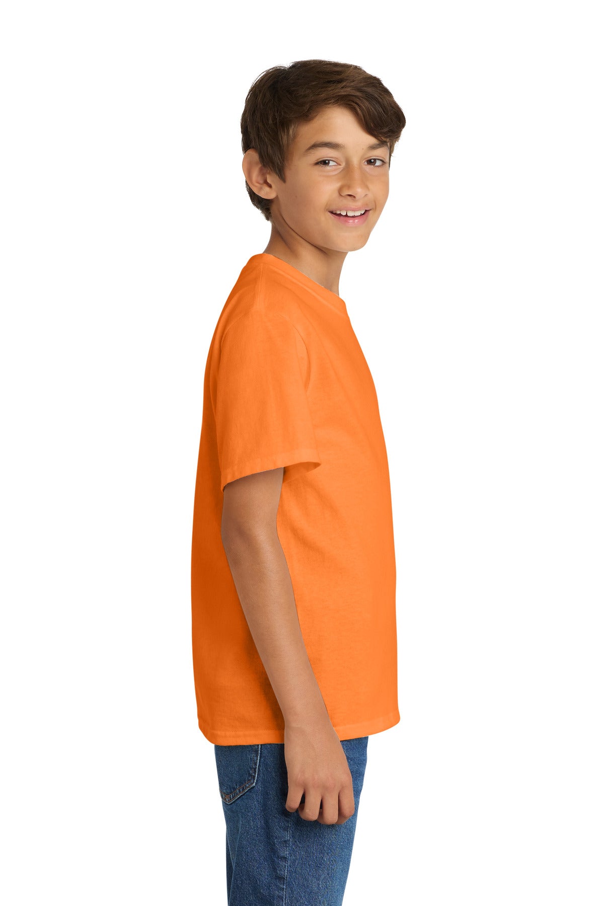 Port & Co Youth Core Cotton Tee. PC54Y - Neon Orange - side