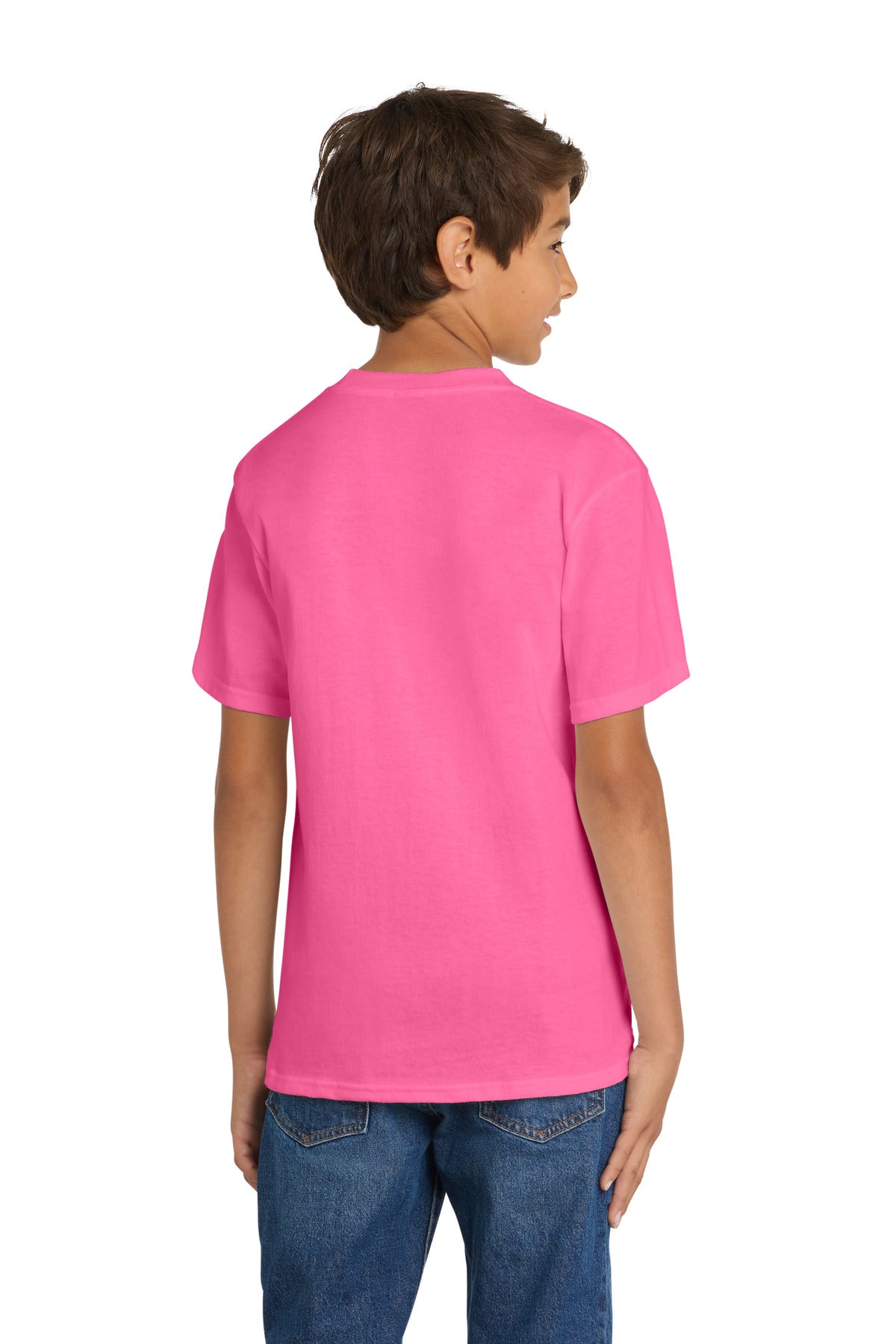Port & Co Youth Core Cotton Tee. PC54Y - Neon Pink - back