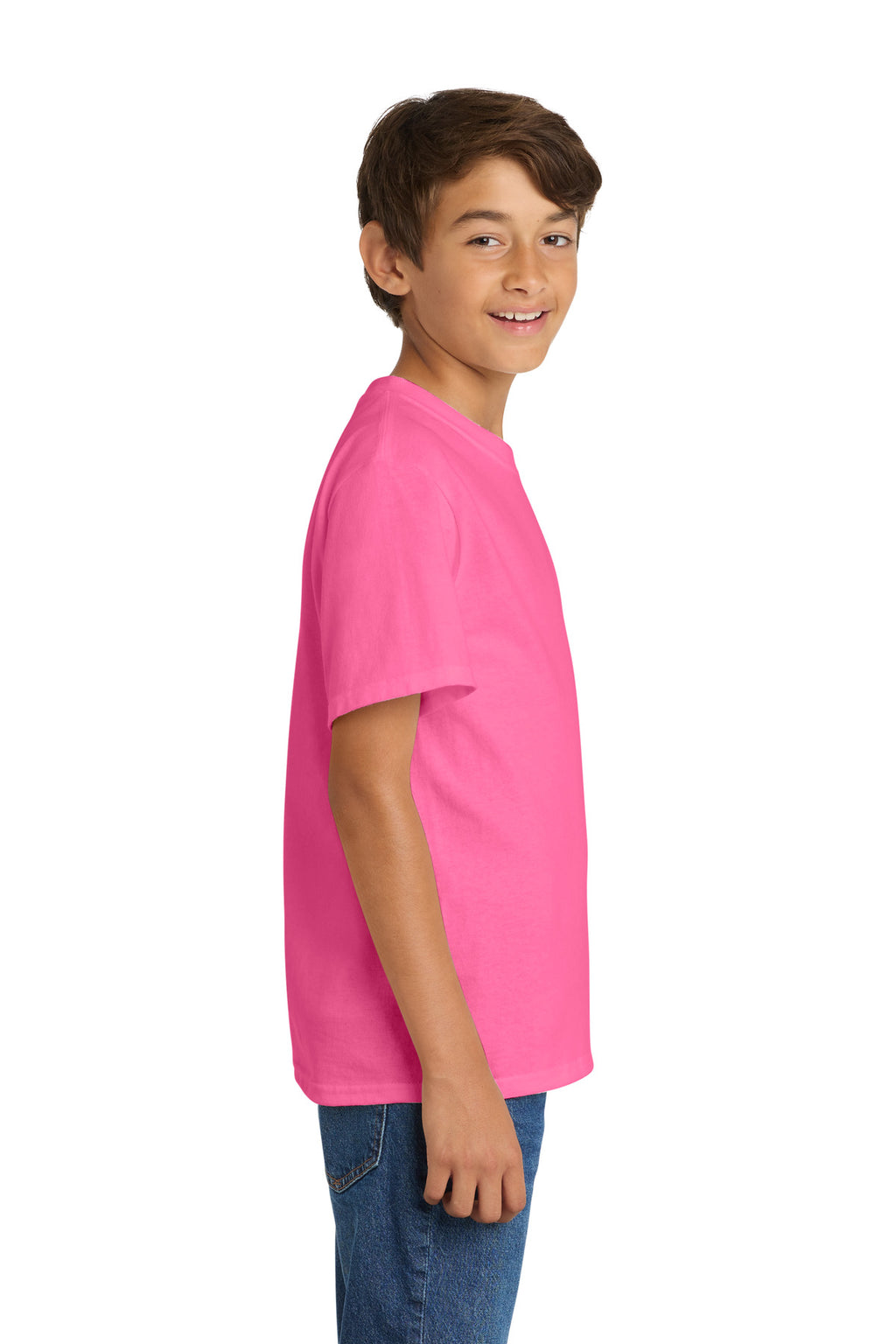 Port & Co Youth Core Cotton Tee. PC54Y - Neon Pink - side