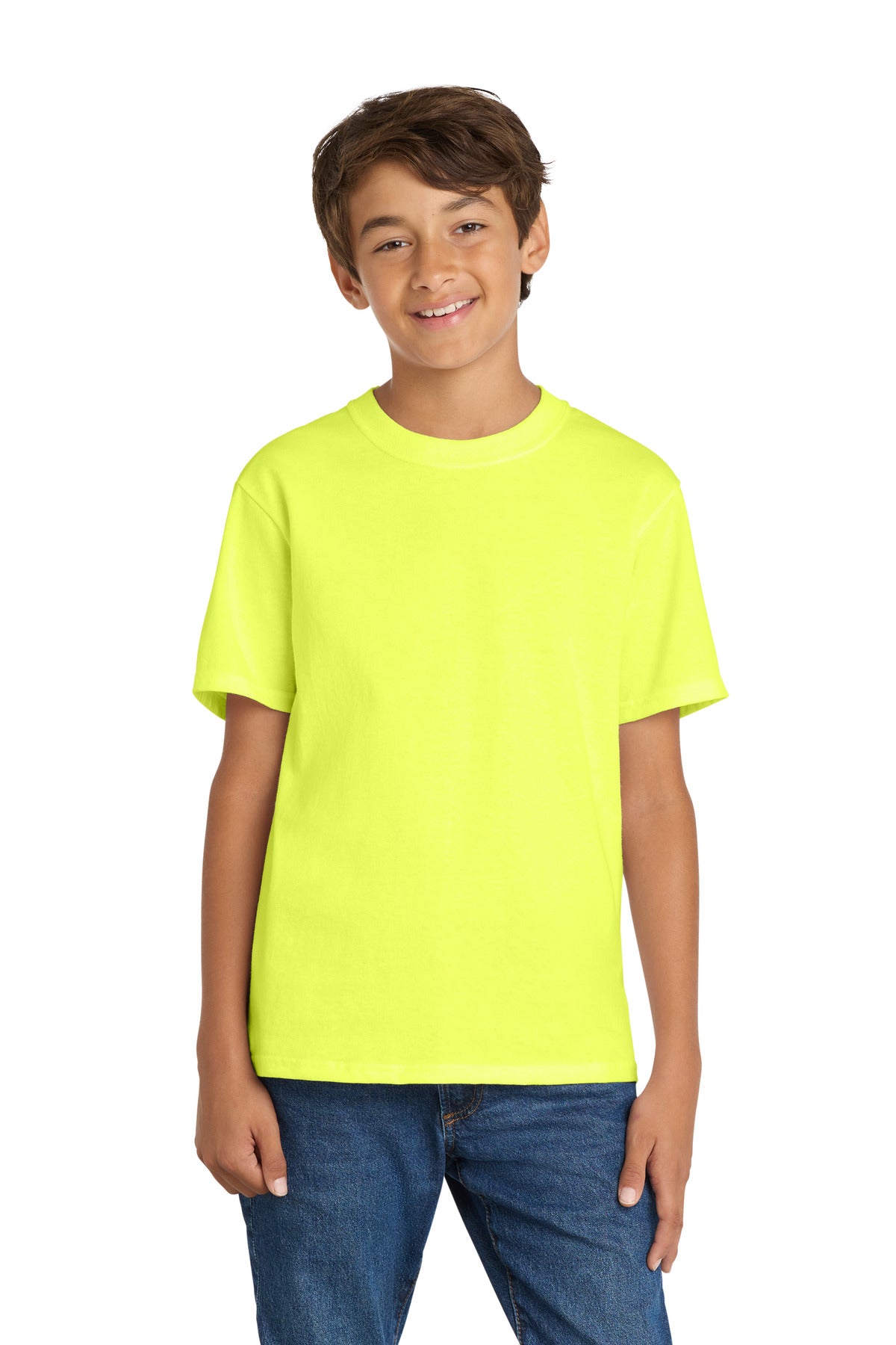 Port & Co Youth Core Cotton Tee. PC54Y - Neon Yellow - front