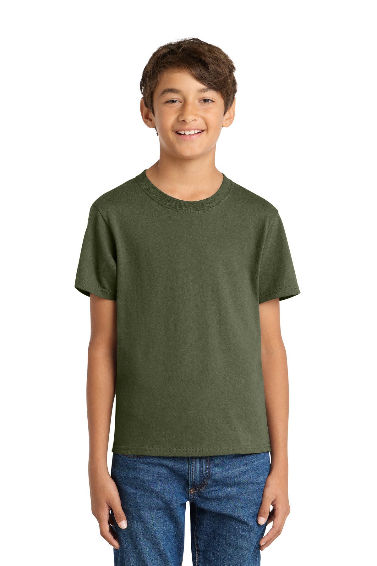 Port & Co Youth Core Cotton Tee. PC54Y - Olive Drab Green - front