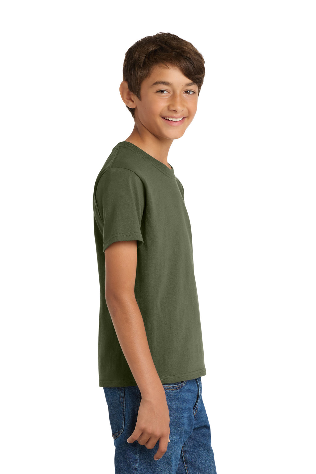 Port & Co Youth Core Cotton Tee. PC54Y - Olive Drab Green - side