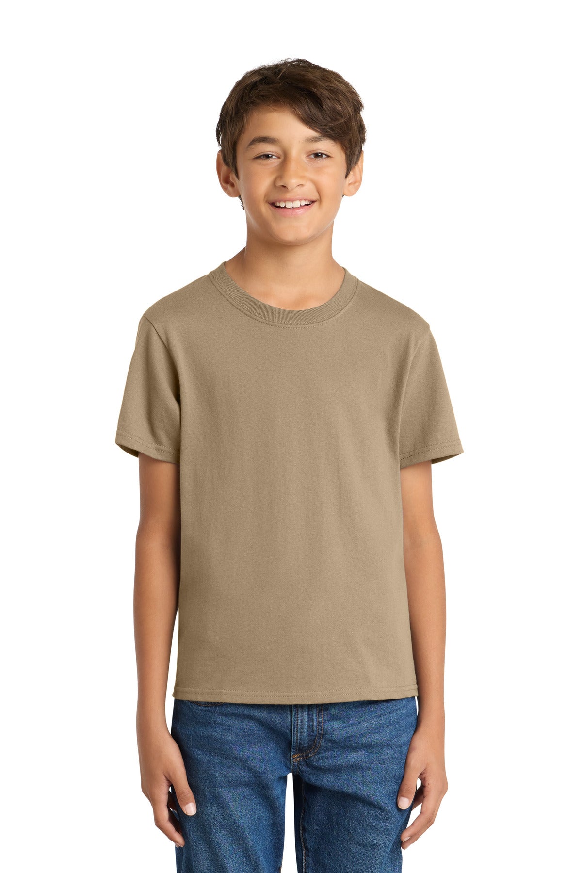 Port & Co Youth Core Cotton Tee. PC54Y - Sand - front