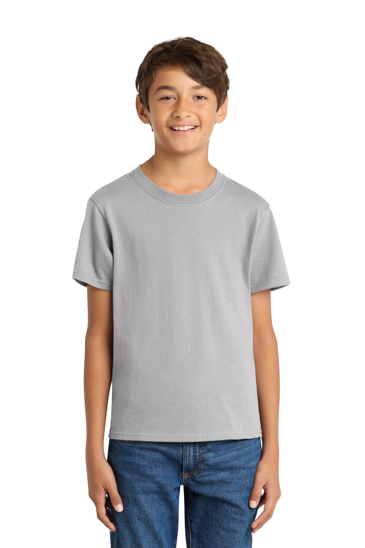 Port & Co Youth Core Cotton Tee. PC54Y - Silver - front