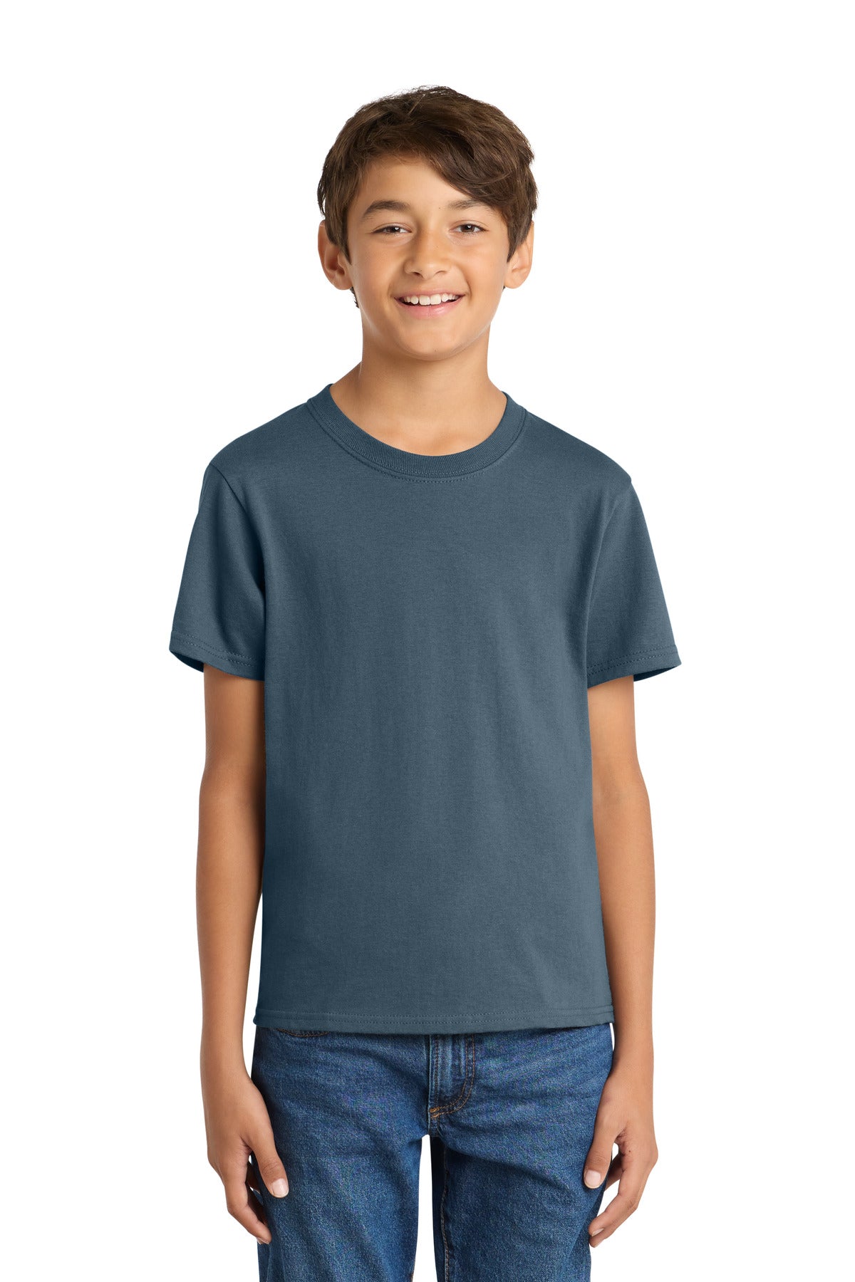 Port & Co Youth Core Cotton Tee. PC54Y - Steel Blue - front