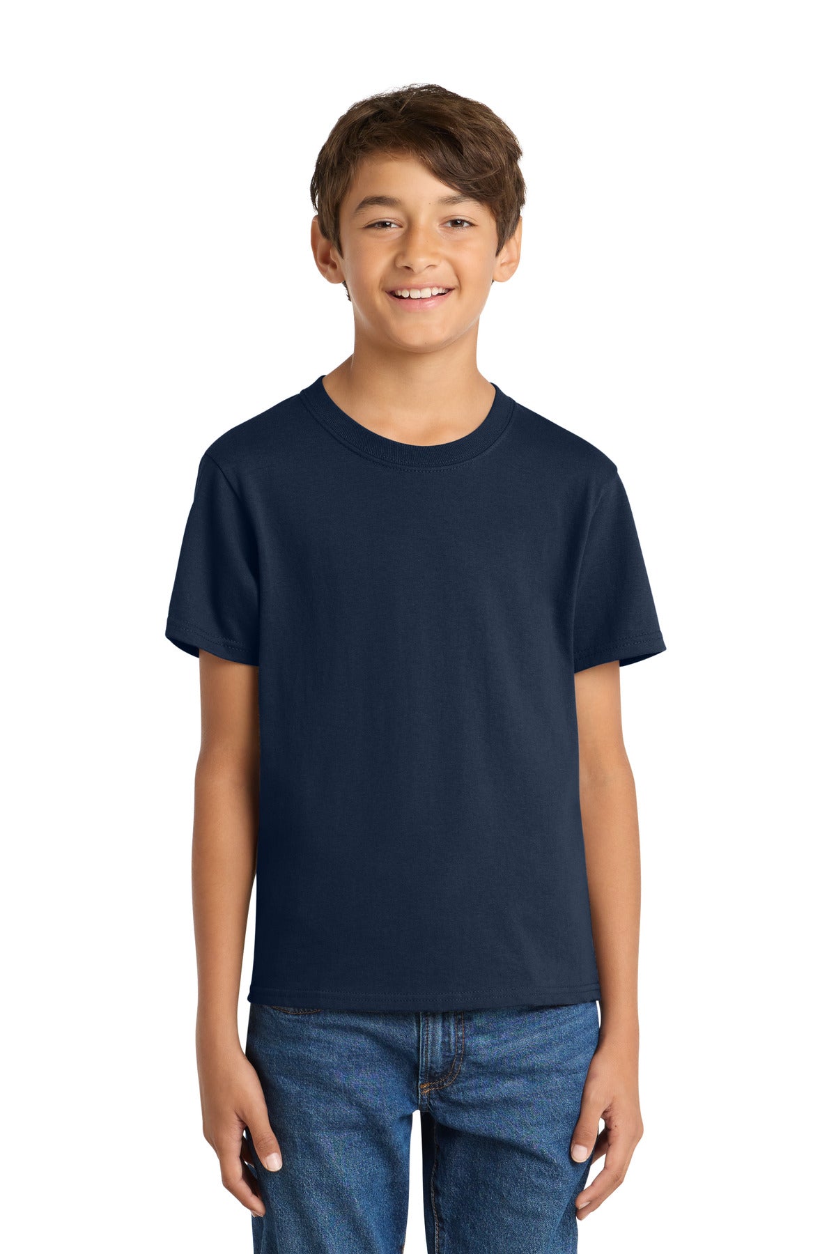 Port & Co Youth Core Cotton Tee. PC54Y - True Navy - front