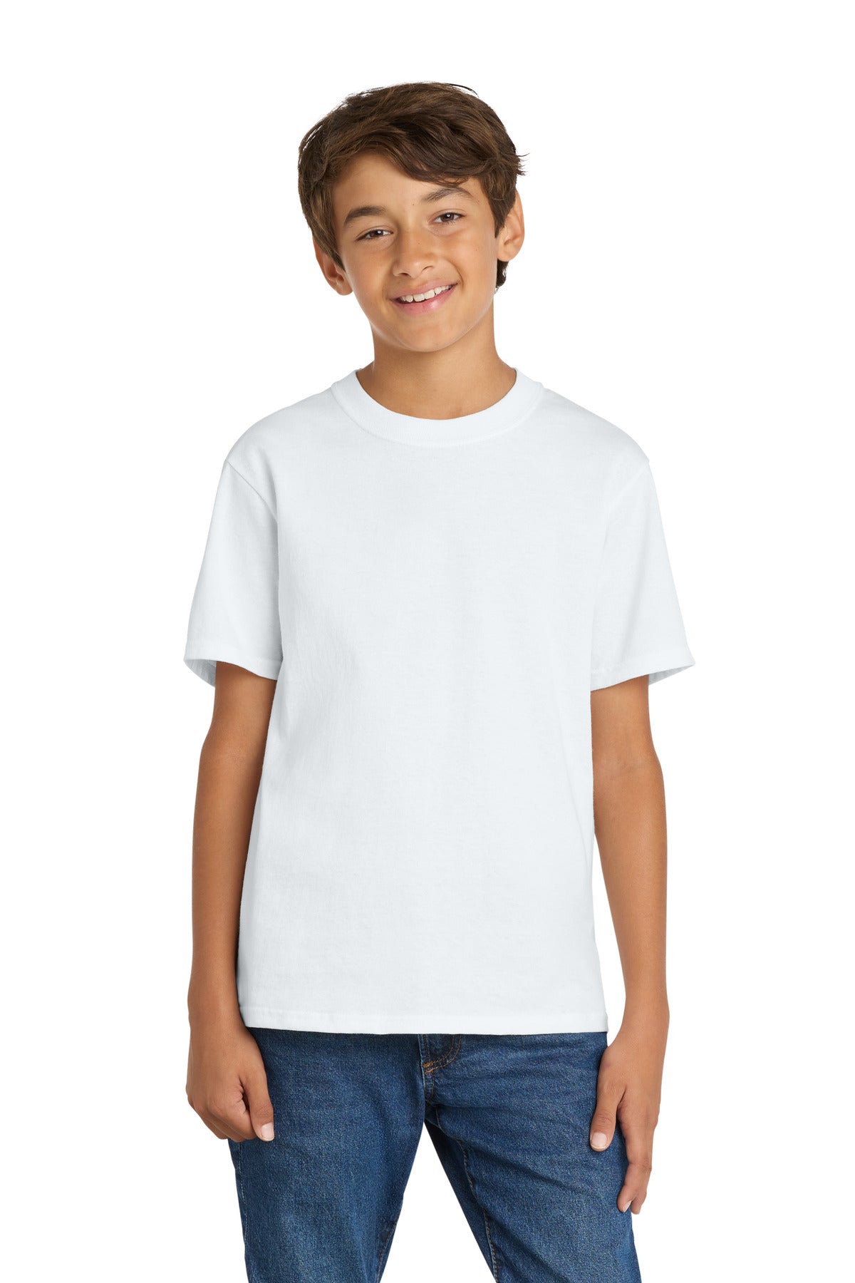 Port & Co Youth Core Cotton Tee. PC54Y - White - front
