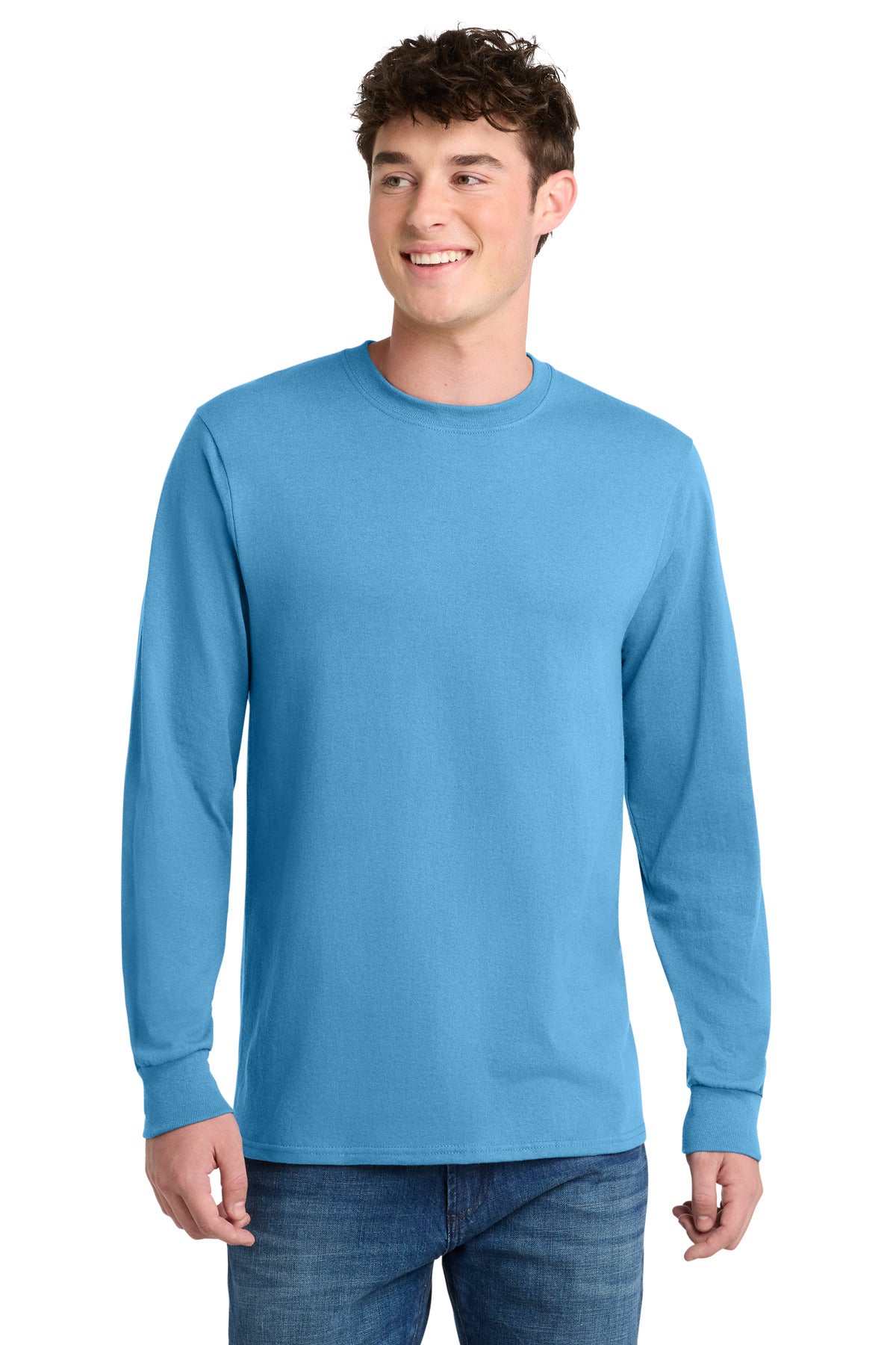 Port & Co Tall Long Sleeve Core Blend Tee. PC55LST - Aquatic Blue - front
