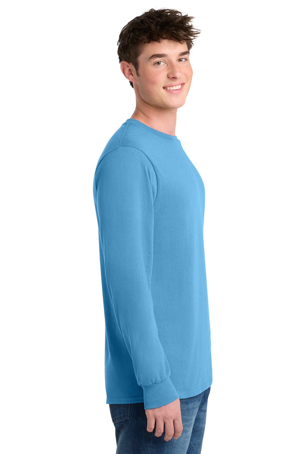 Port & Co Tall Long Sleeve Core Blend Tee. PC55LST - Aquatic Blue - side