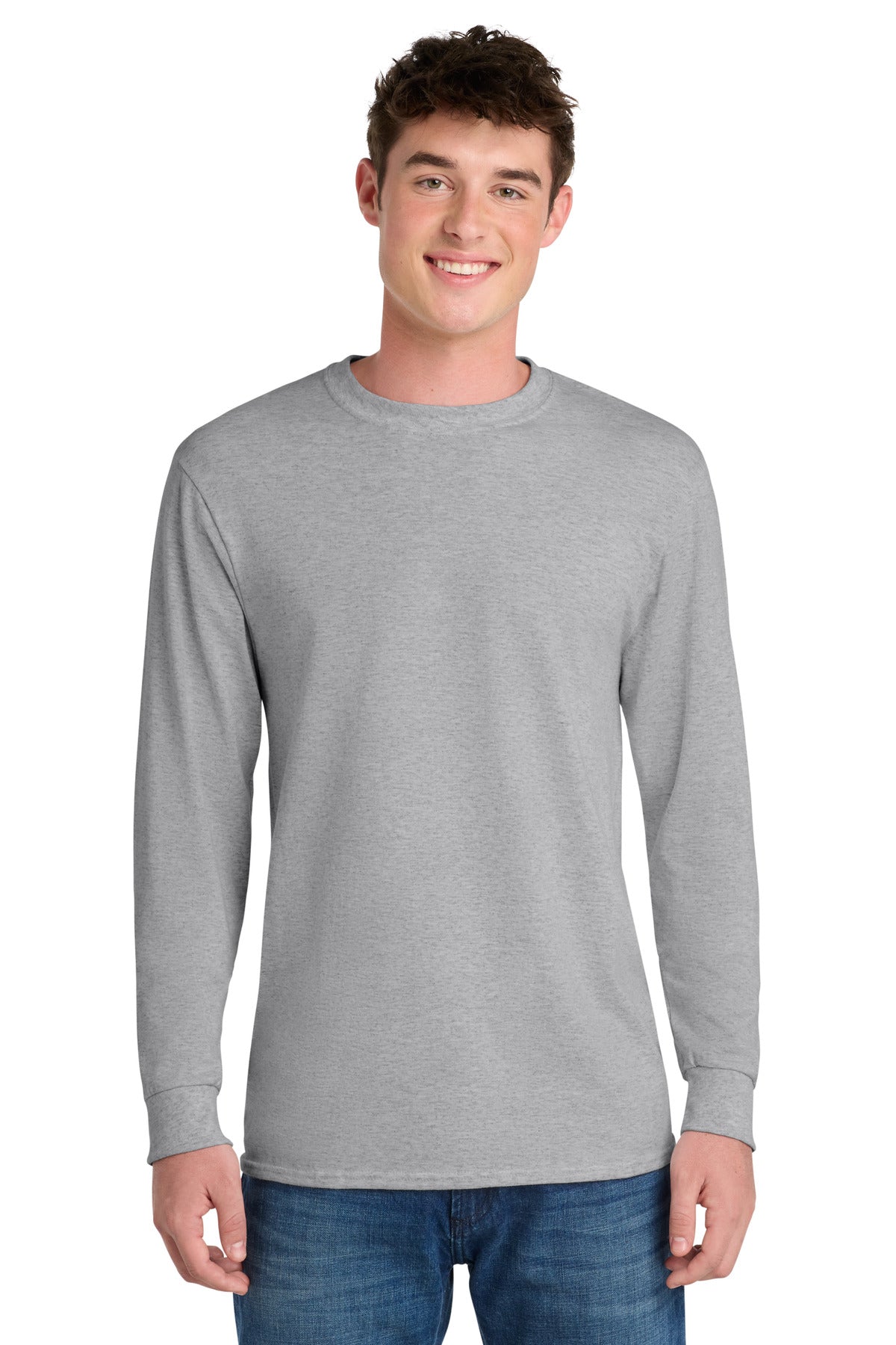 Port & Co Tall Long Sleeve Core Blend Tee. PC55LST - Ash - front