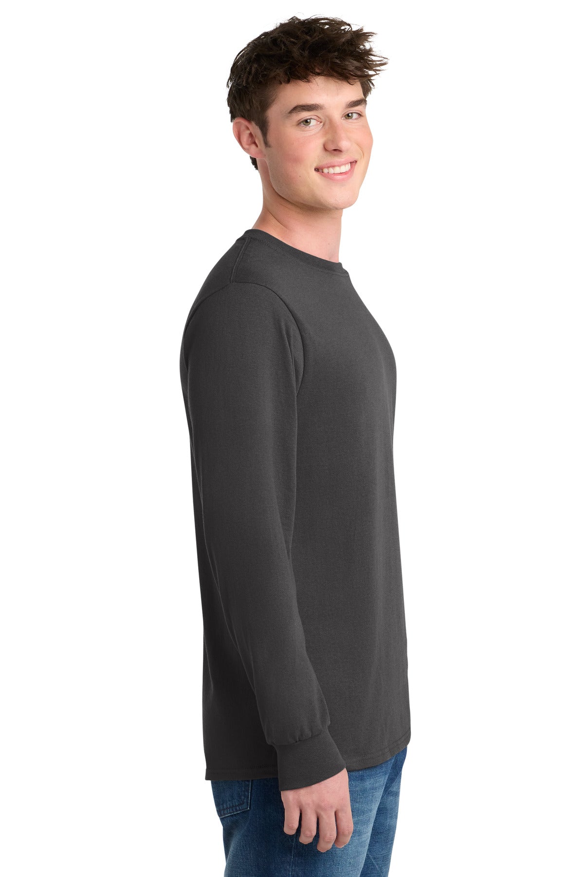 Port & Co Tall Long Sleeve Core Blend Tee. PC55LST - Charcoal - side