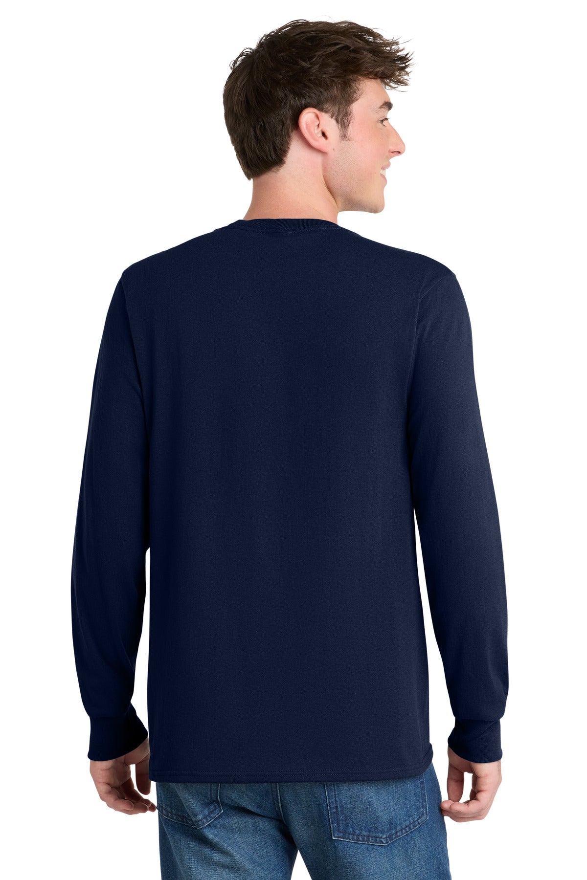 Port & Co Tall Long Sleeve Core Blend Tee. PC55LST - Navy - back