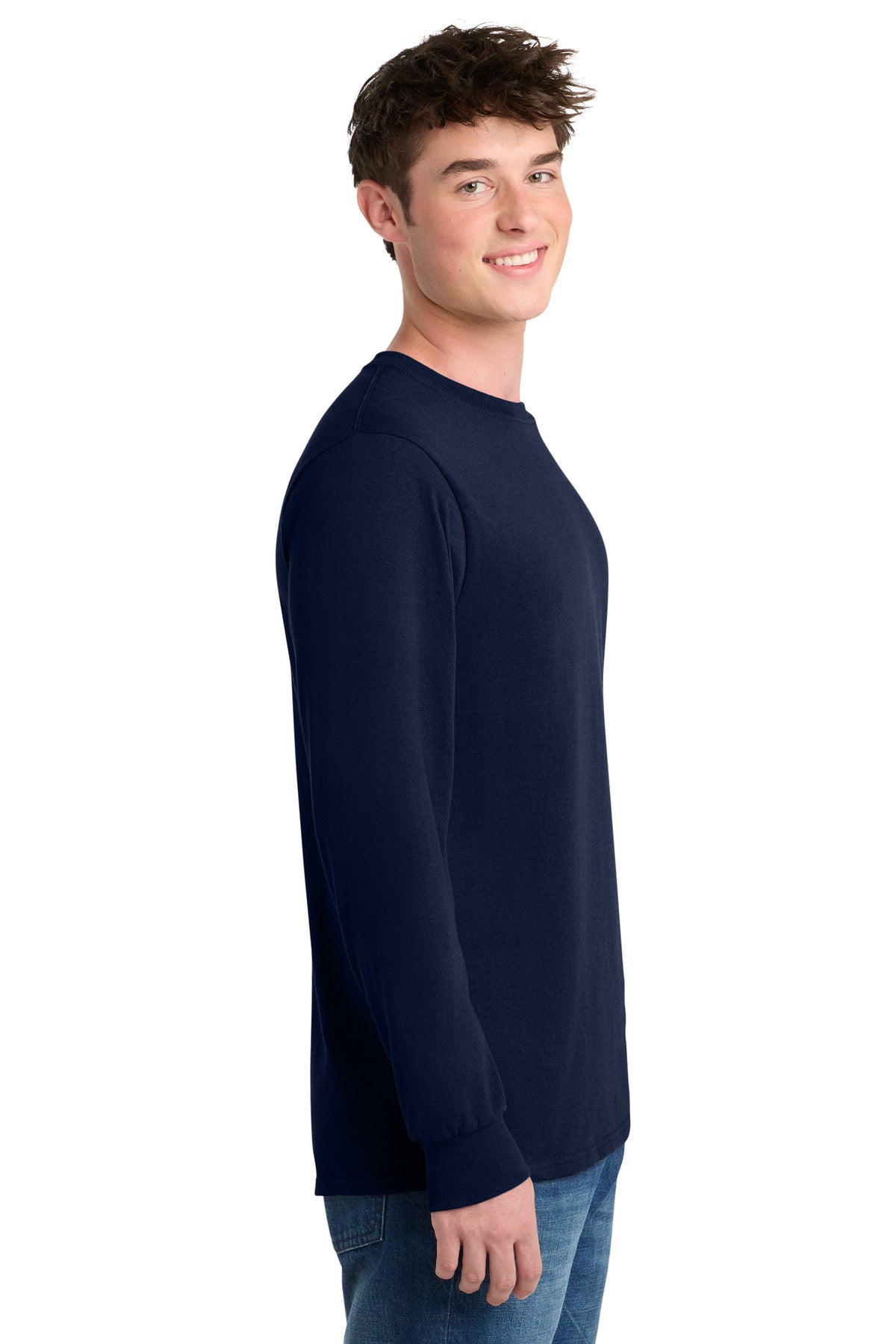 Port & Co Tall Long Sleeve Core Blend Tee. PC55LST - Navy - side