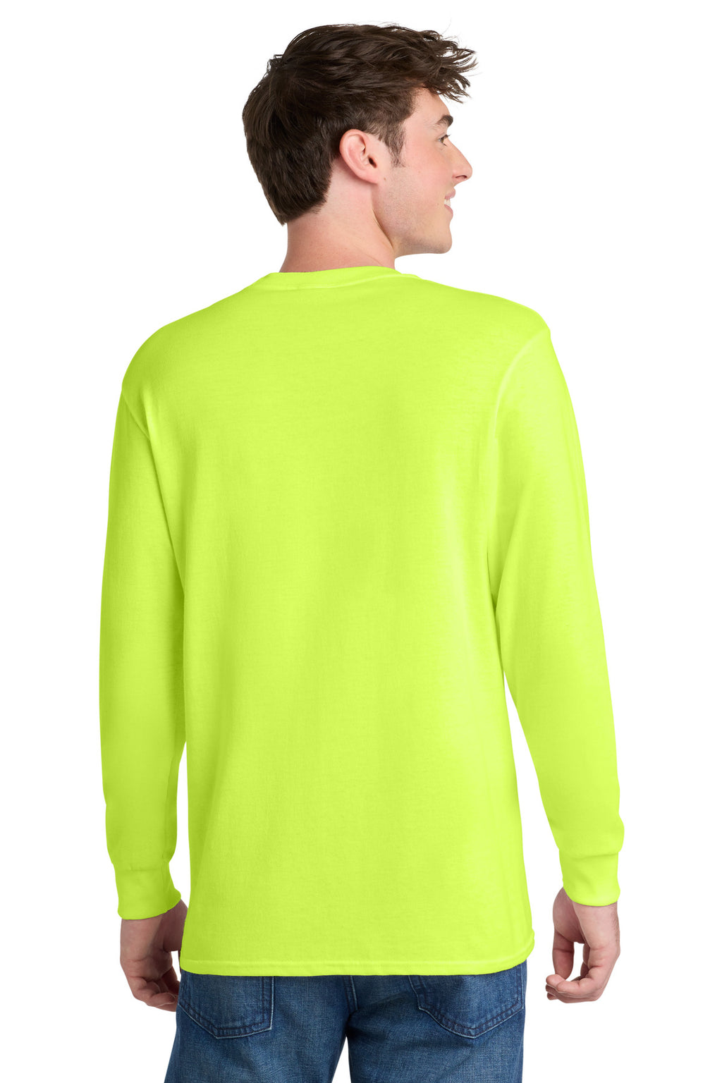 Port & Co Tall Long Sleeve Core Blend Tee. PC55LST - Safety Green - back